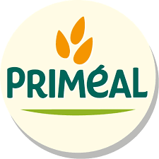Logo de la marque Primeal avec des grains stylisés au-dessus du nom