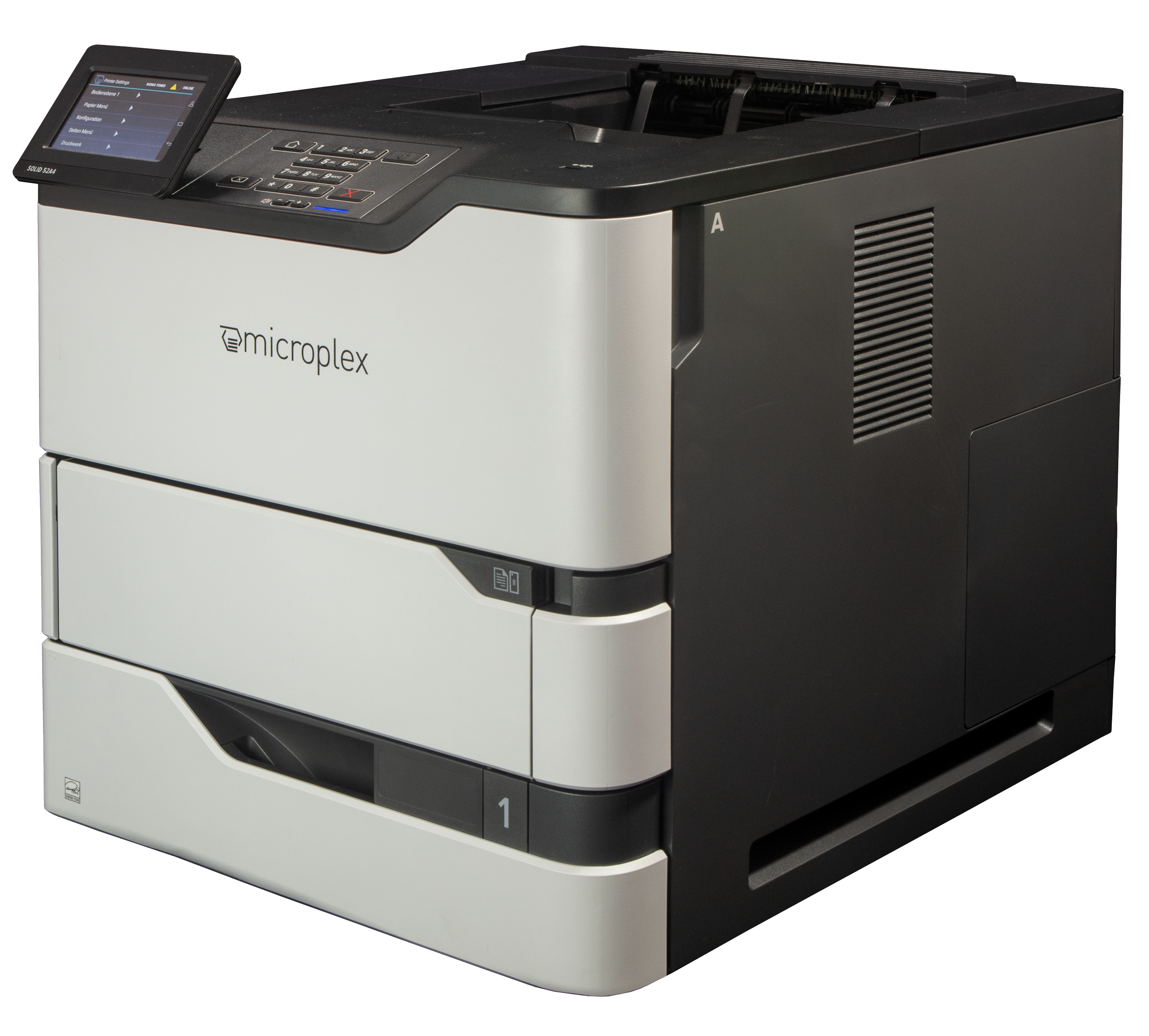 A Microplex SOLID 52A4 MICR 52 page-per-minute printer that can only be used with MICR toner to enable it to securely print cheques and other secure documents