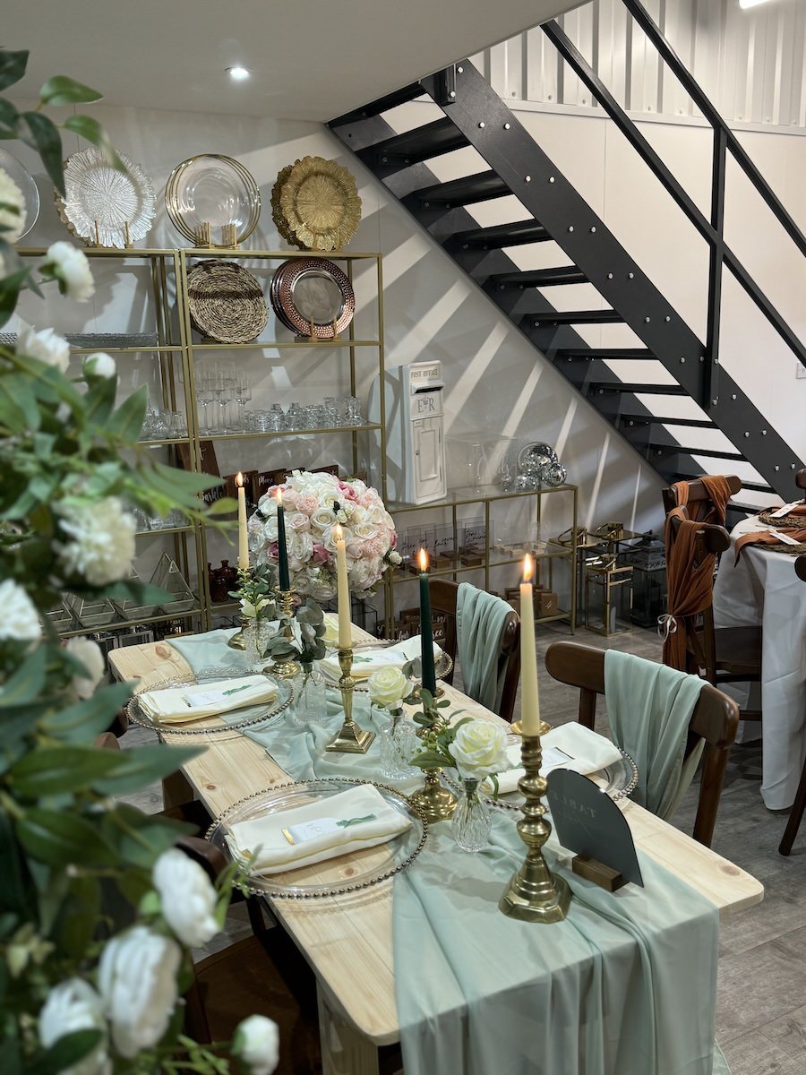 Sage Venue Styling Set-up at our Leicestershire Show Room.