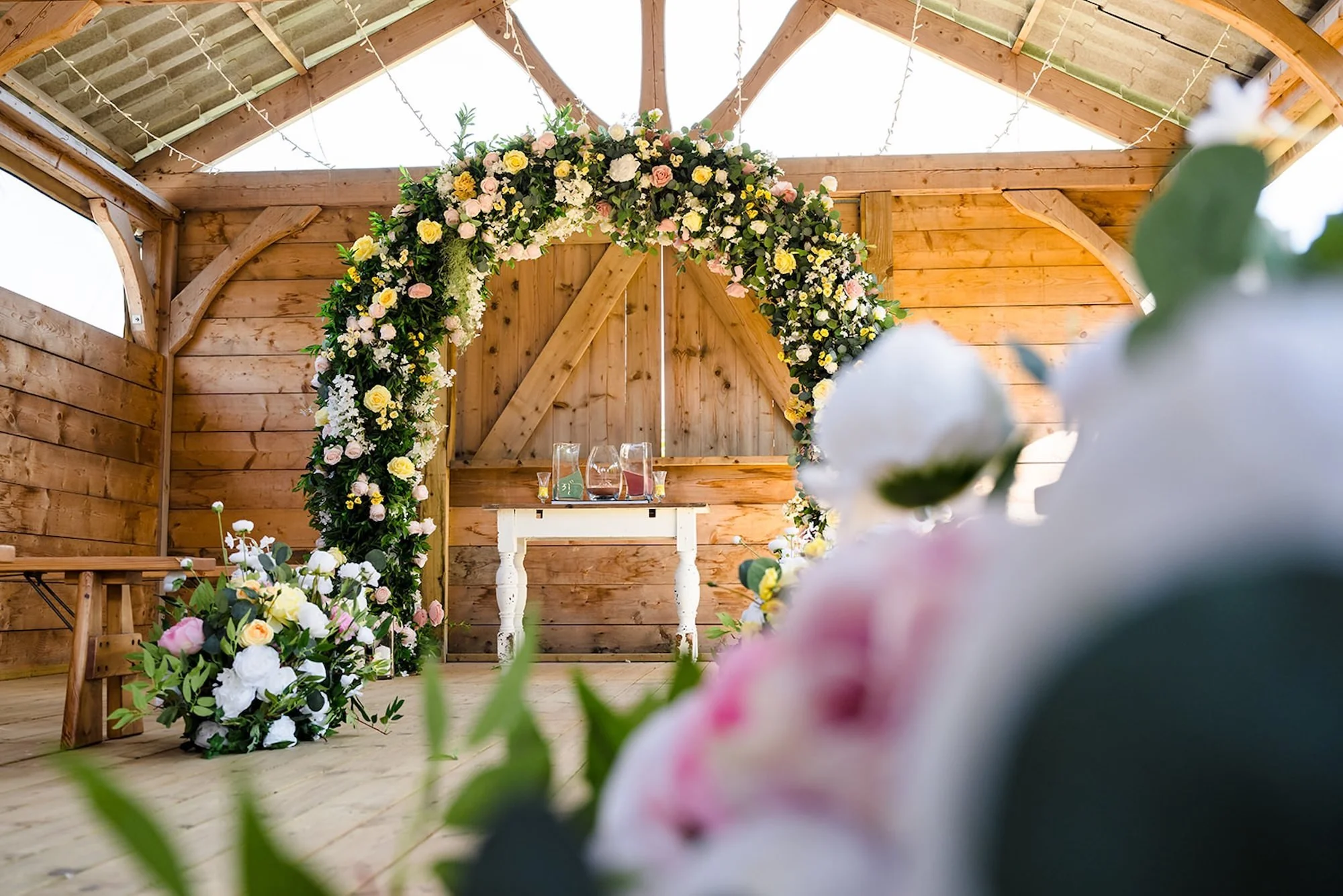 Inkersall Grange Wedding with Flower Arch