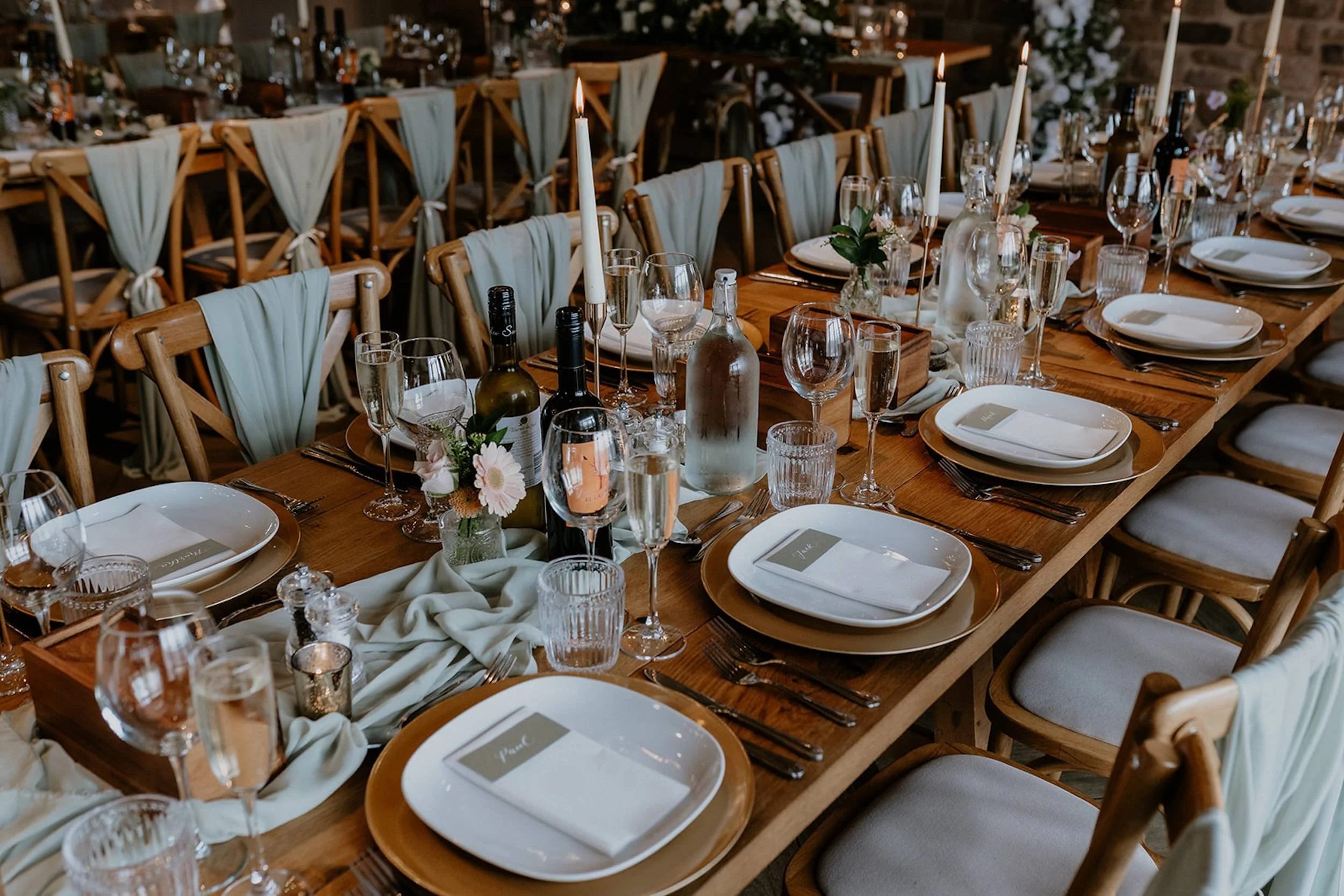 Wedding Styling including table runners and Charger Plates.