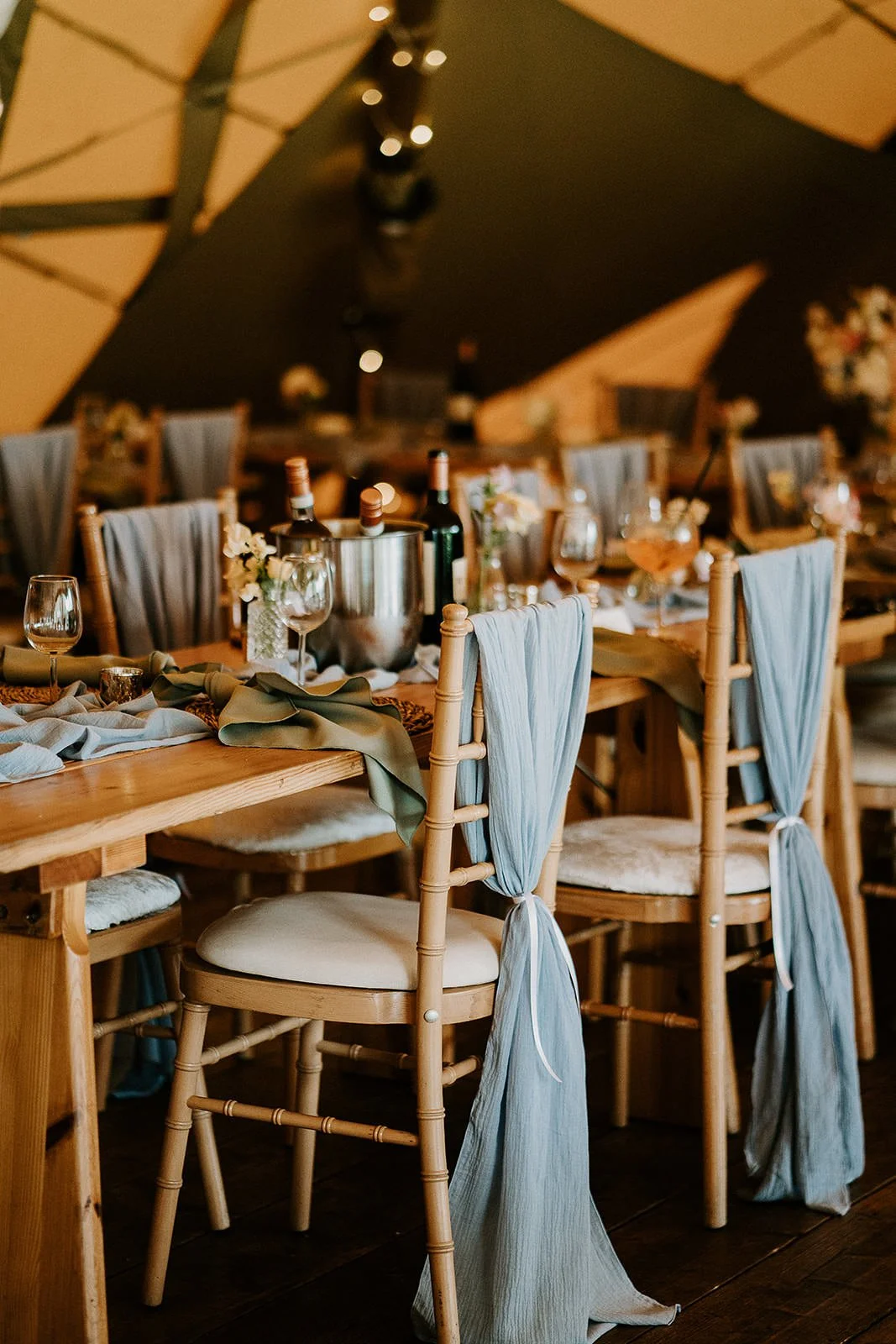 Luxury Wedding Styling including chair coverings.