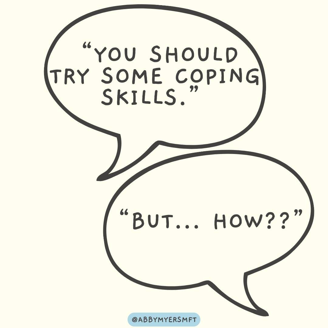 when someone tells you to try some coping skills, it can be difficult to understand what they're talking about. hopefully this short list helps you understand what they mean a little more :)

 #therapy #teentherapy #booknow #nashville #mentalhealth #