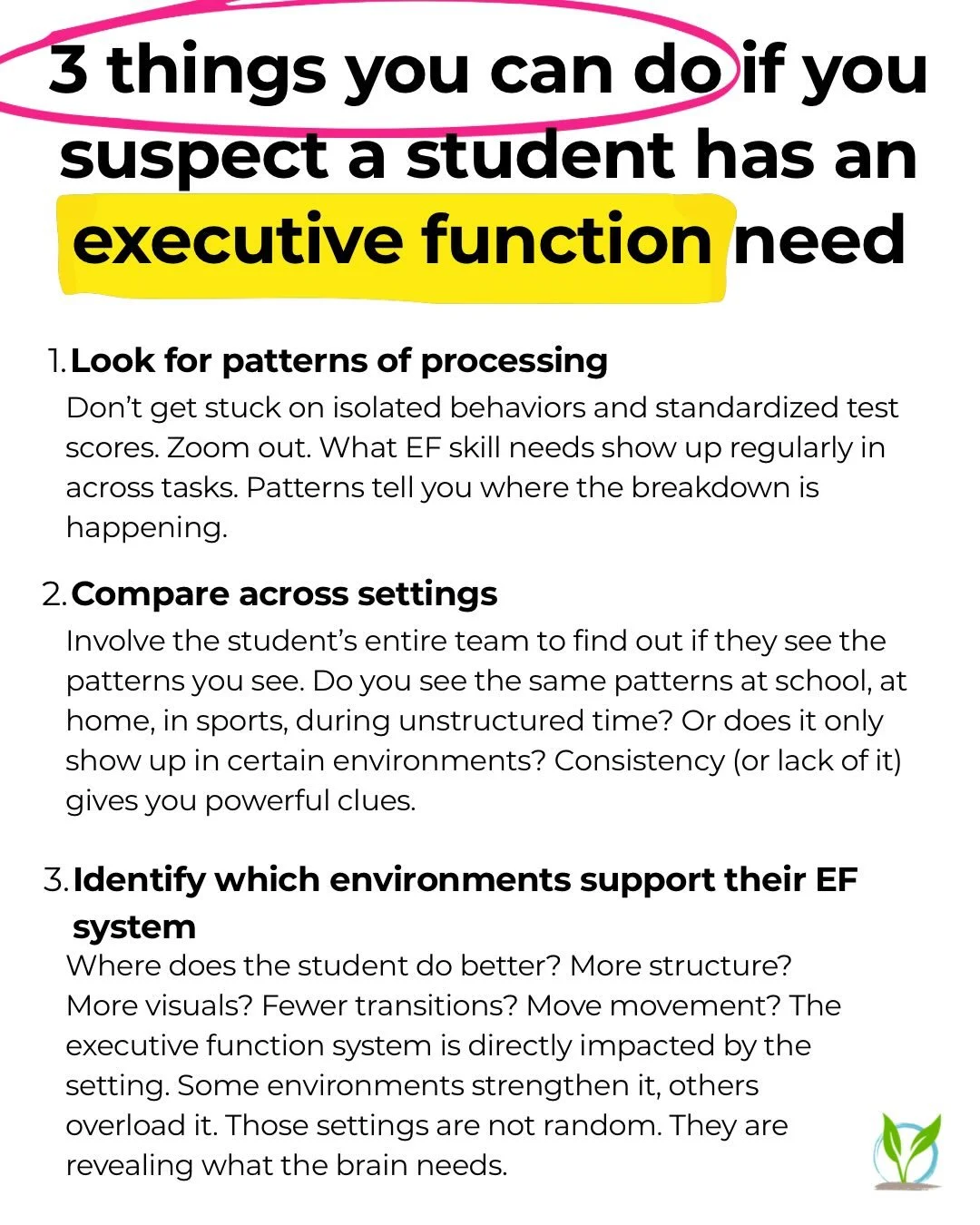 Most people jump straight to conclusions when a student is struggling.

They look at behavior.
They look at test scores.
And they try to label it.

But executive function doesn&rsquo;t show up in isolated moments.

It shows up in patterns.

Across ta