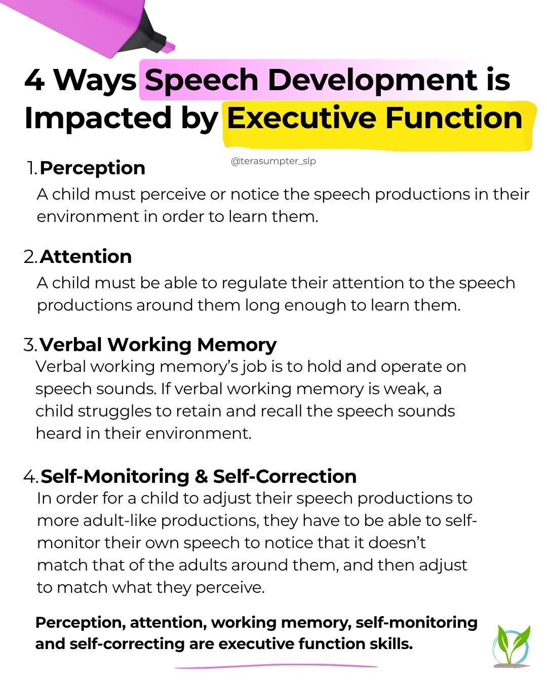 We often talk about speech like it&rsquo;s just sounds and articulation. 

But speech doesn&rsquo;t develop in isolation.

It relies on executive function.

If a child isn&rsquo;t noticing the speech around them, that&rsquo;s perception.

If they can