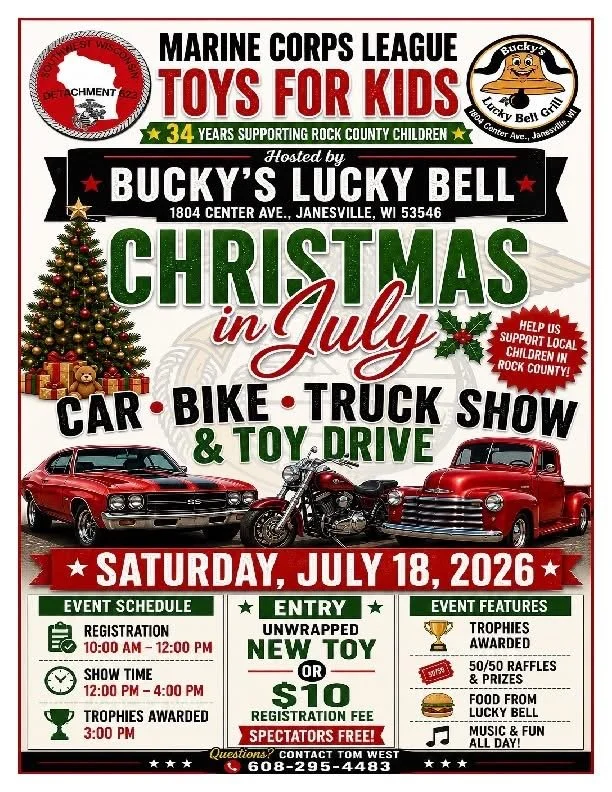 Christmas in July Car, Bike, Truck Show and Toy Drive