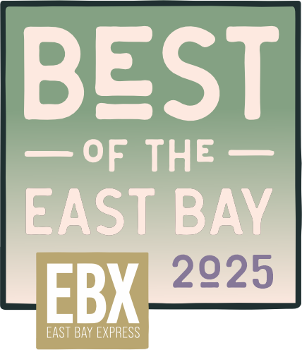 Sign reading 'Best of the East Bay 2025' with EBX East Bay Express logo at the bottom.