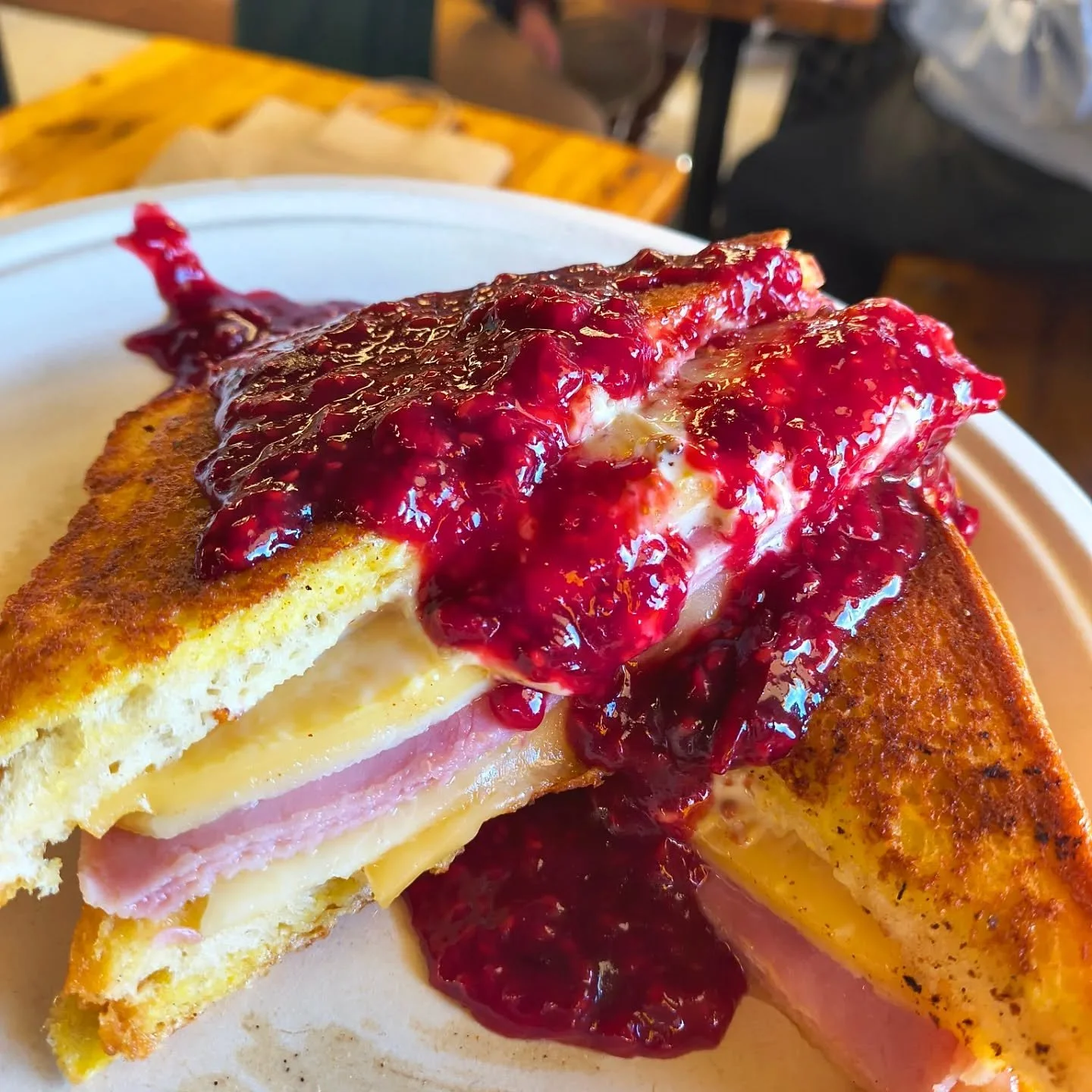 Spooky new special 🧛
Monte Cristo! Ham , melted smoked Gouda, provolone and dijonnaise on French toast served with a raspberry chipotle sauce 🌶️

#207 #maineeats