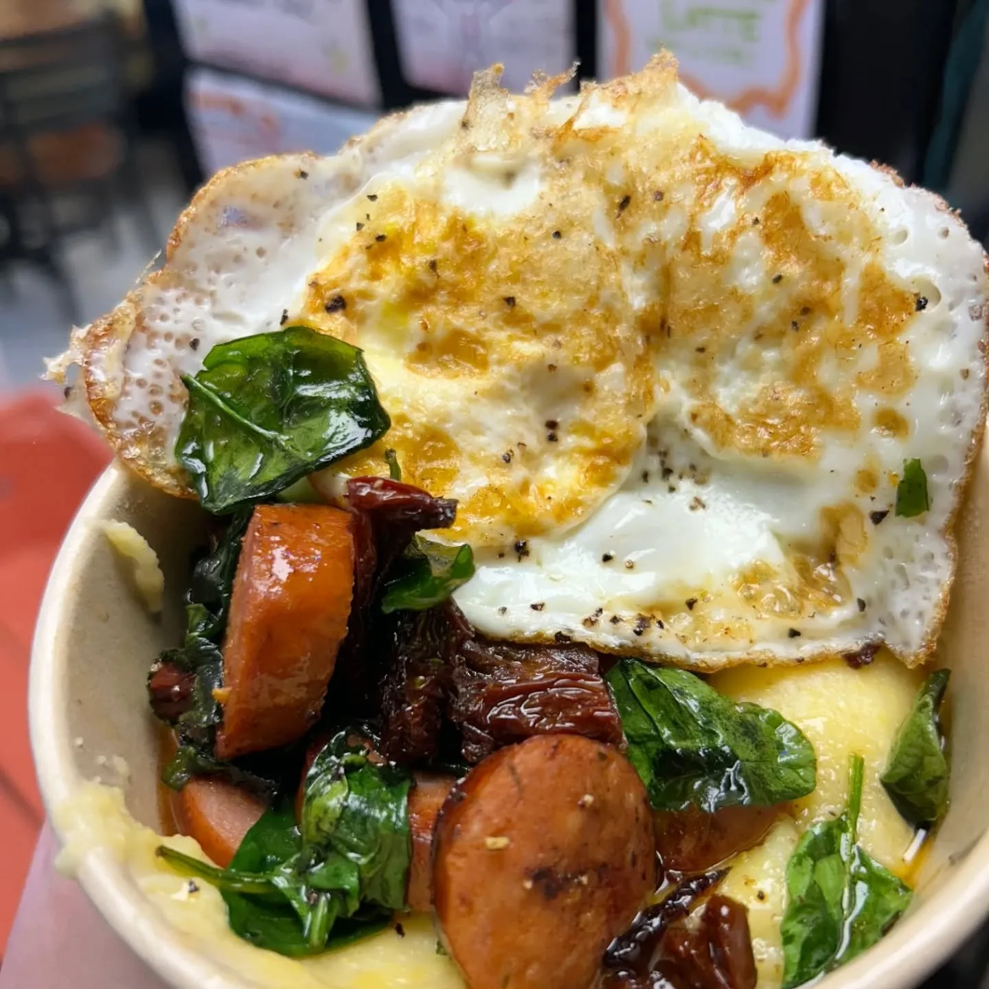❄️ Special❄️
Creamy polenta, andouille sausage, sundried tomato, spinach and egg 

#207 #maineeats