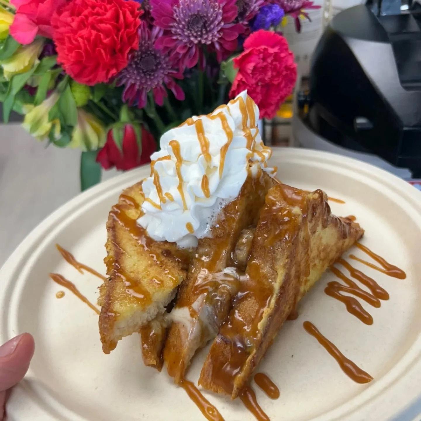 🍌&hearts;️This special is bananas&hearts;️🍌
Bananas foster stuffed French toast filled with bananas and marscapone and topped with caramel sauce and whipped cream!

#207 #maineeats
