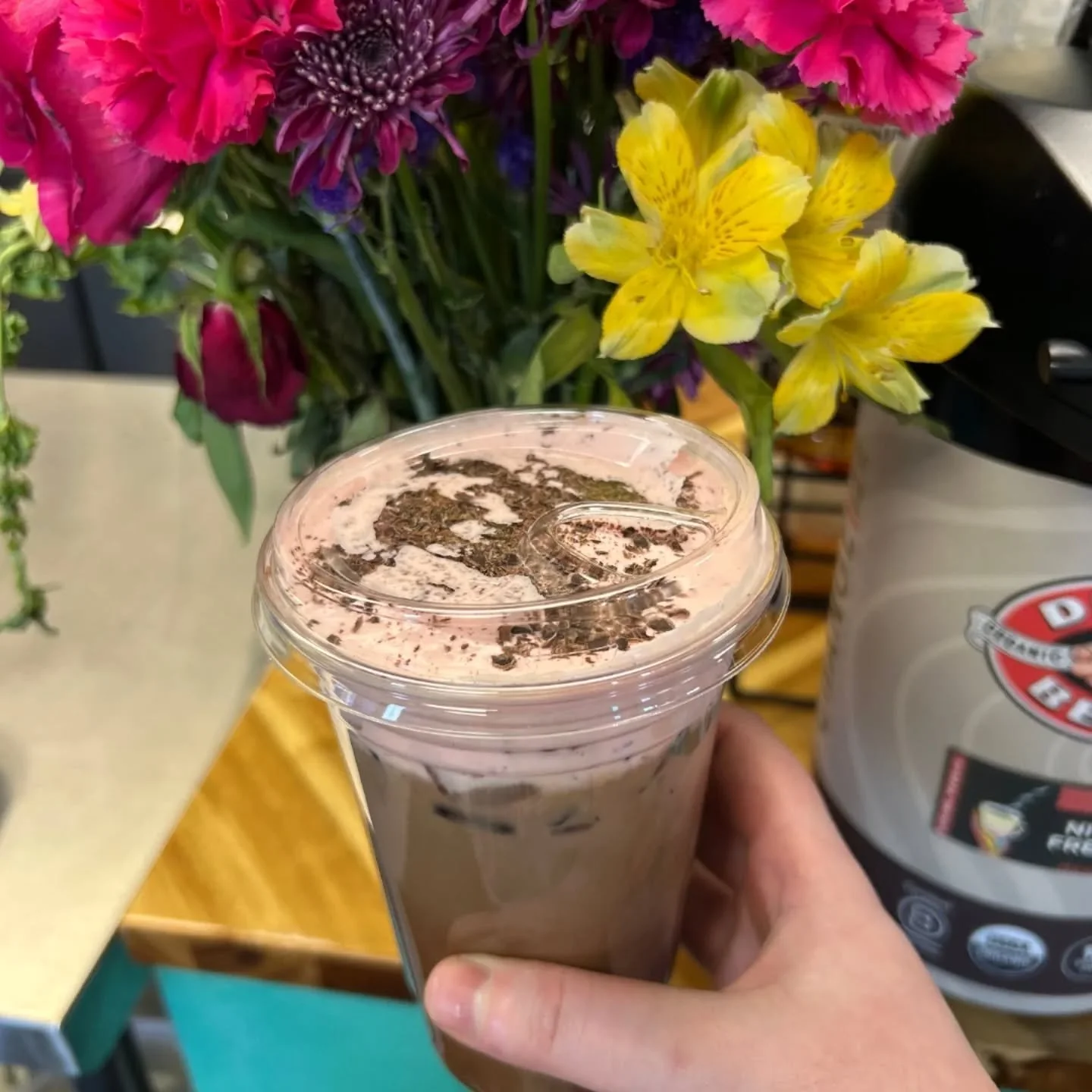 &hearts;️&hearts;️Mocha with raspberry cold foam and chocolate shavings&hearts;️&hearts;️