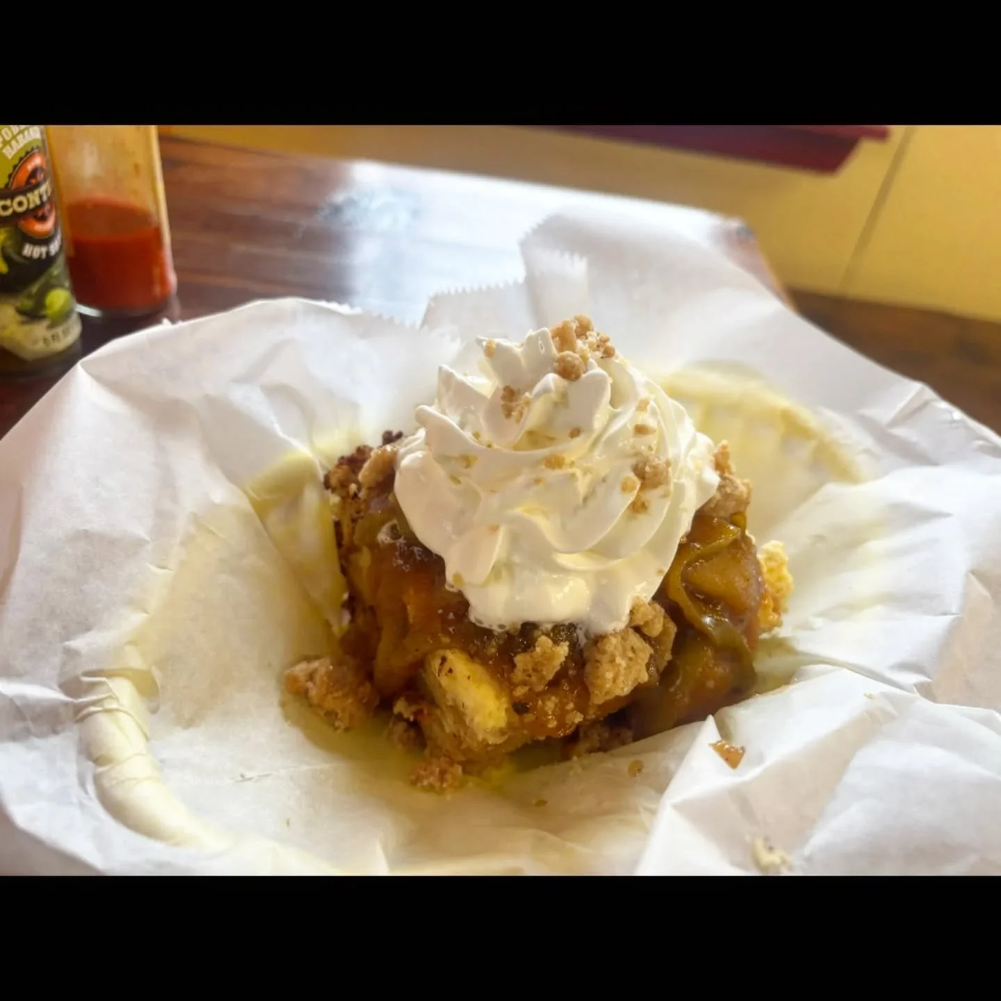 🍏❤️Special ❤️🍏
French toast bake- Bread pudding with cheesecake filling topped with warm baked apples, streusel and whipped cream 

#maineeats #207