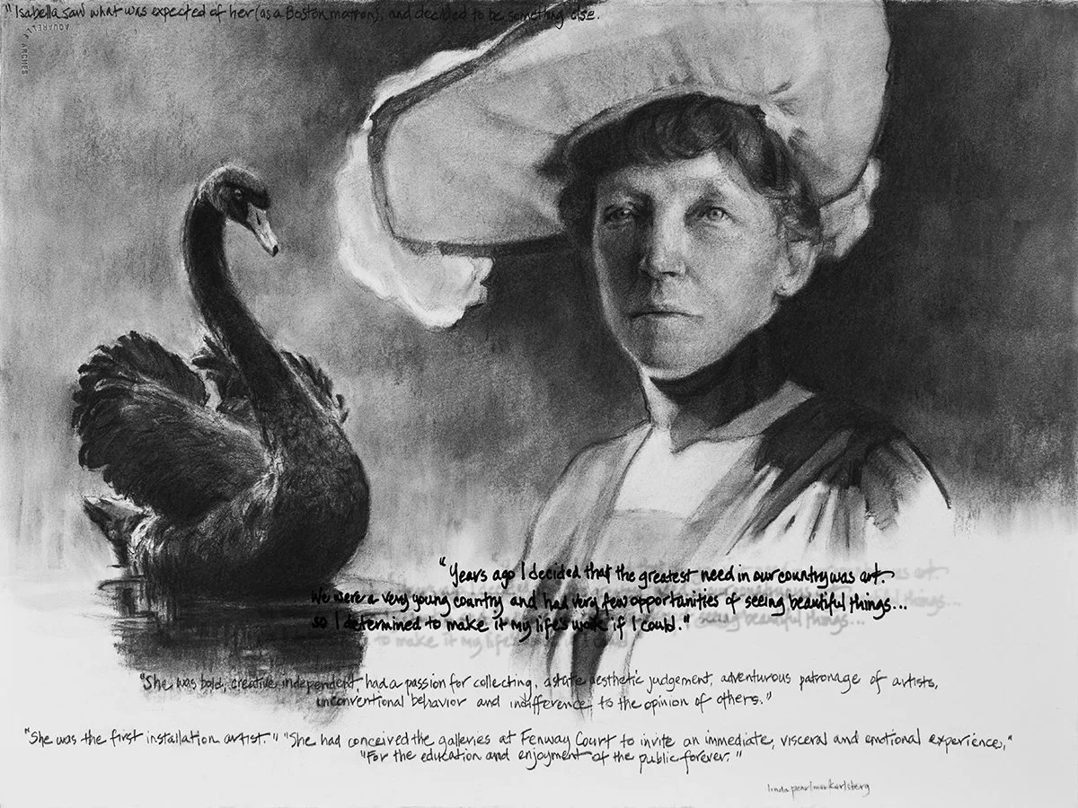 She Spoke Up XXIX, Isabella Stewart Gardner, charcoal on Arches paper, 22.5" x 30"
