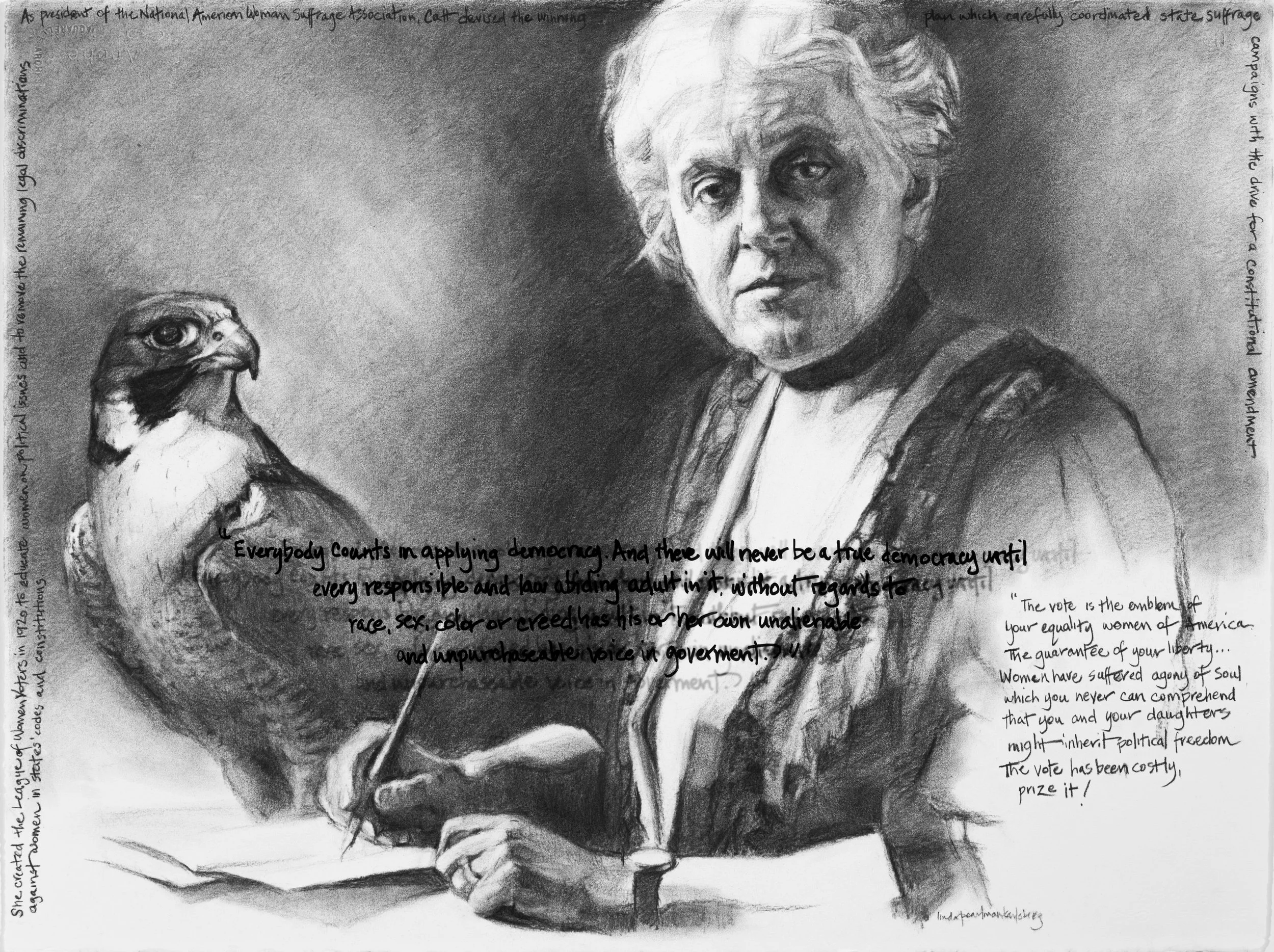 She Spoke Up XI, Carrie Chapman Catt, charcoal on Arches paper, 22.5" x 30"