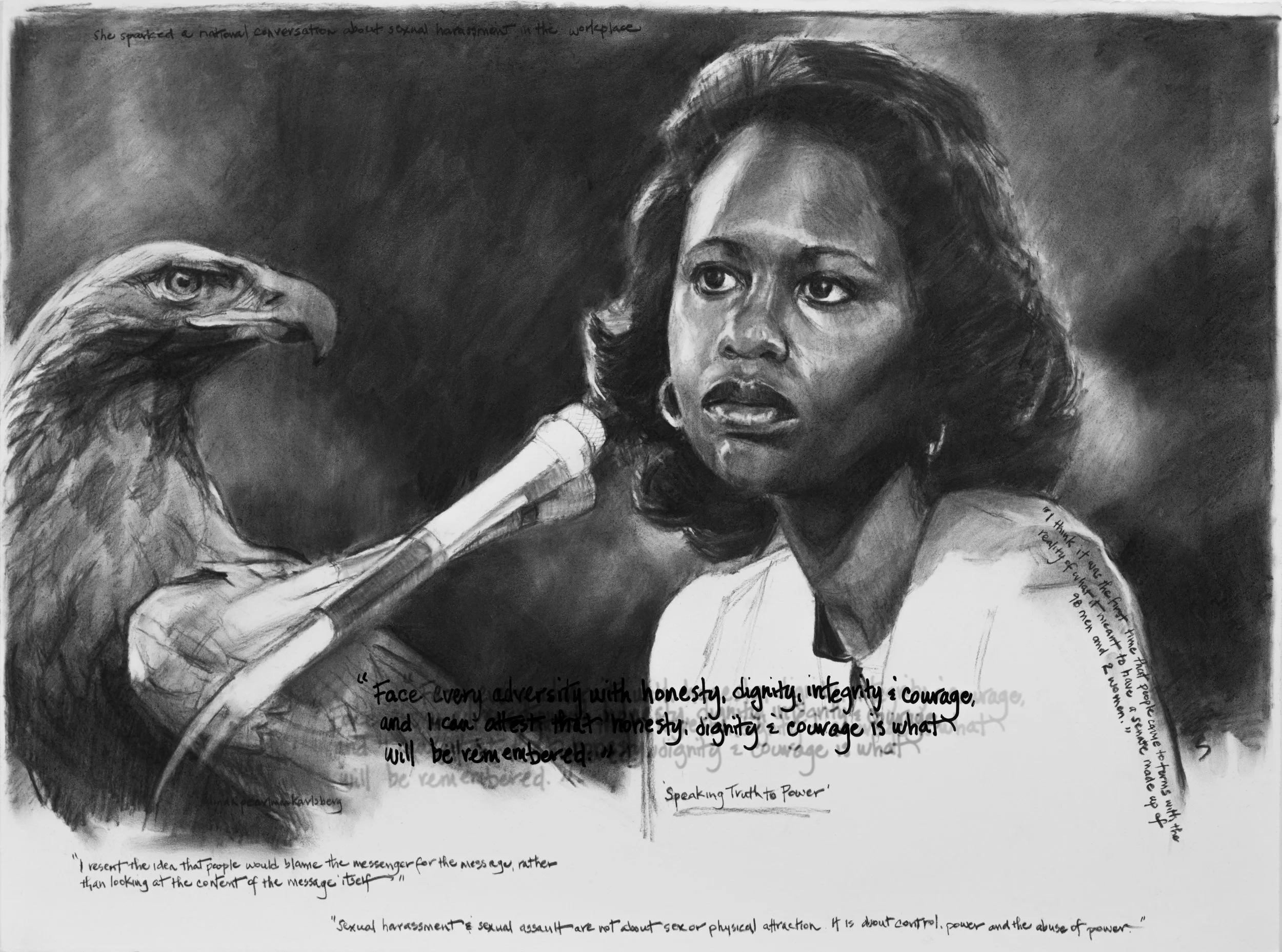 She Spoke Up VI, Anita Hill, charcoal on Arches paper, 22.5" x 30"