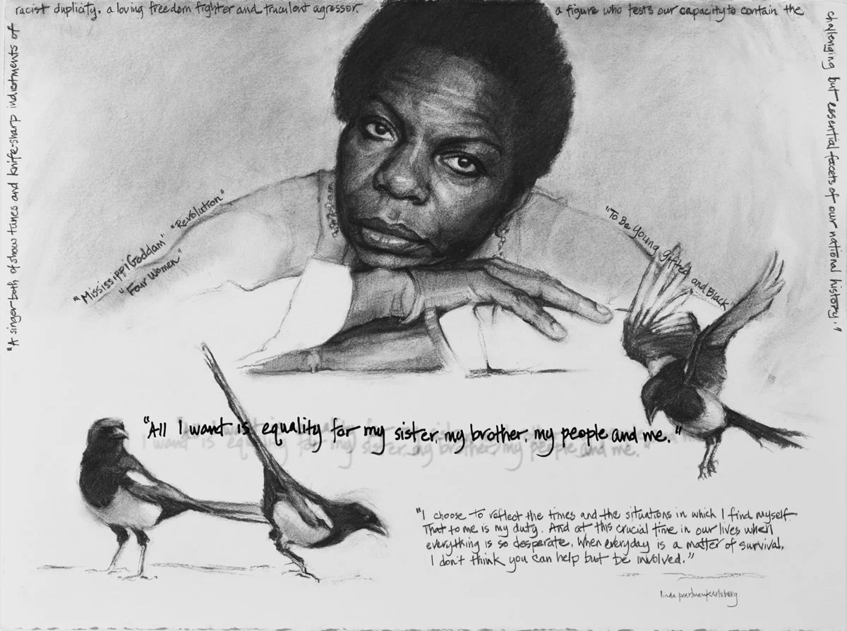She Spoke Up XXII, Nina Simone, charcoal on Arches paper, 22.5" x 30"