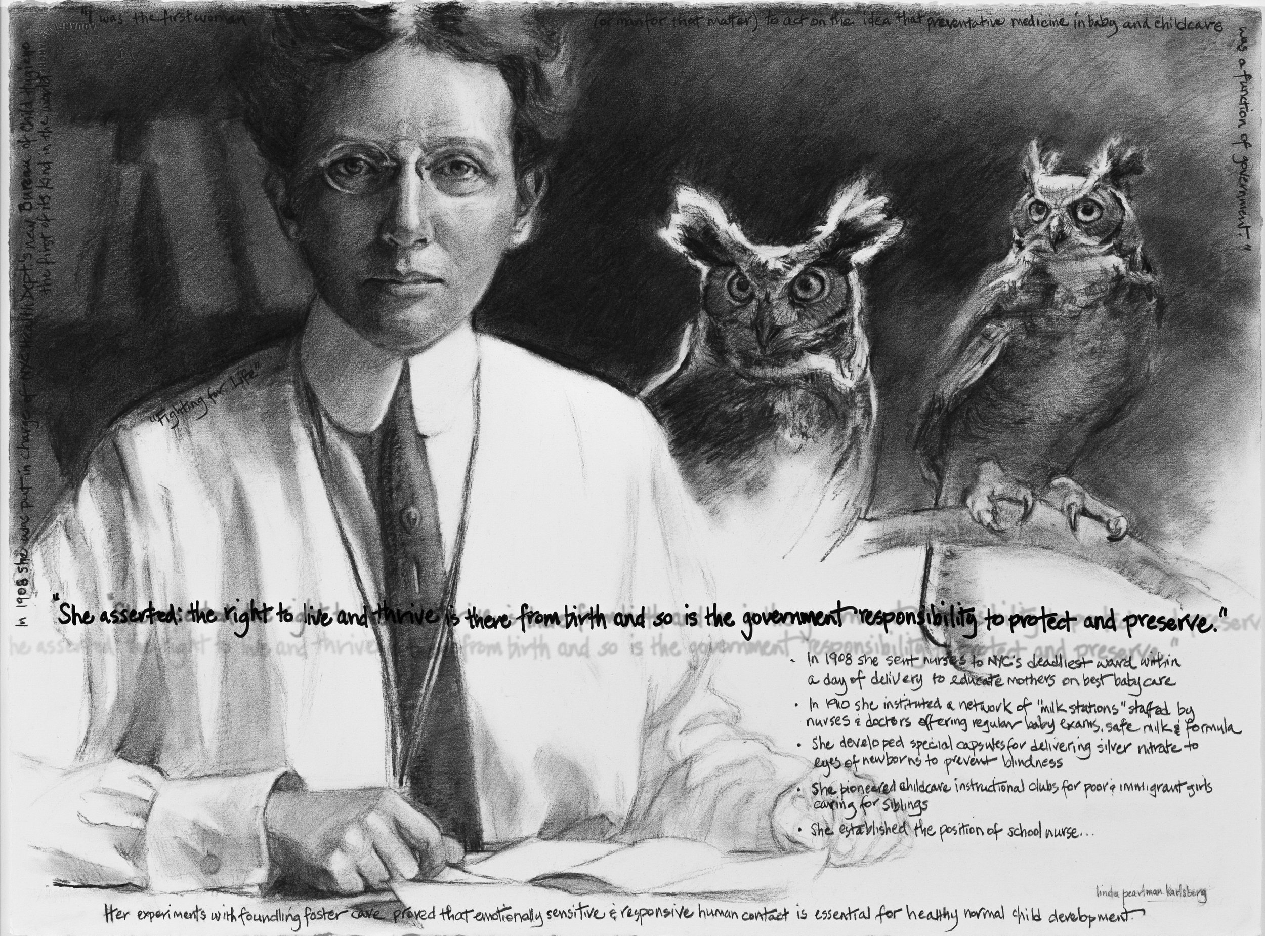 She Spoke Up XV, Sara Josephine Baker, charcoal on Arches paper, 22.5" x 30"