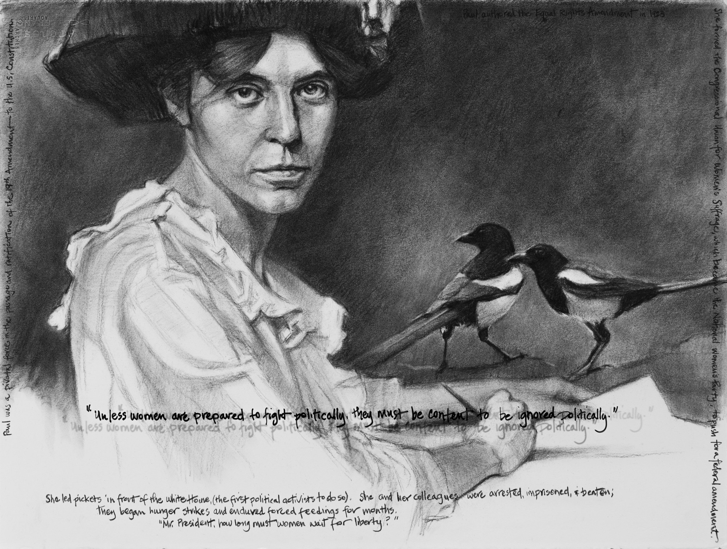 She Spoke Up XII, Alice Paul, charcoal on Arches paper, 22.5" x 30"