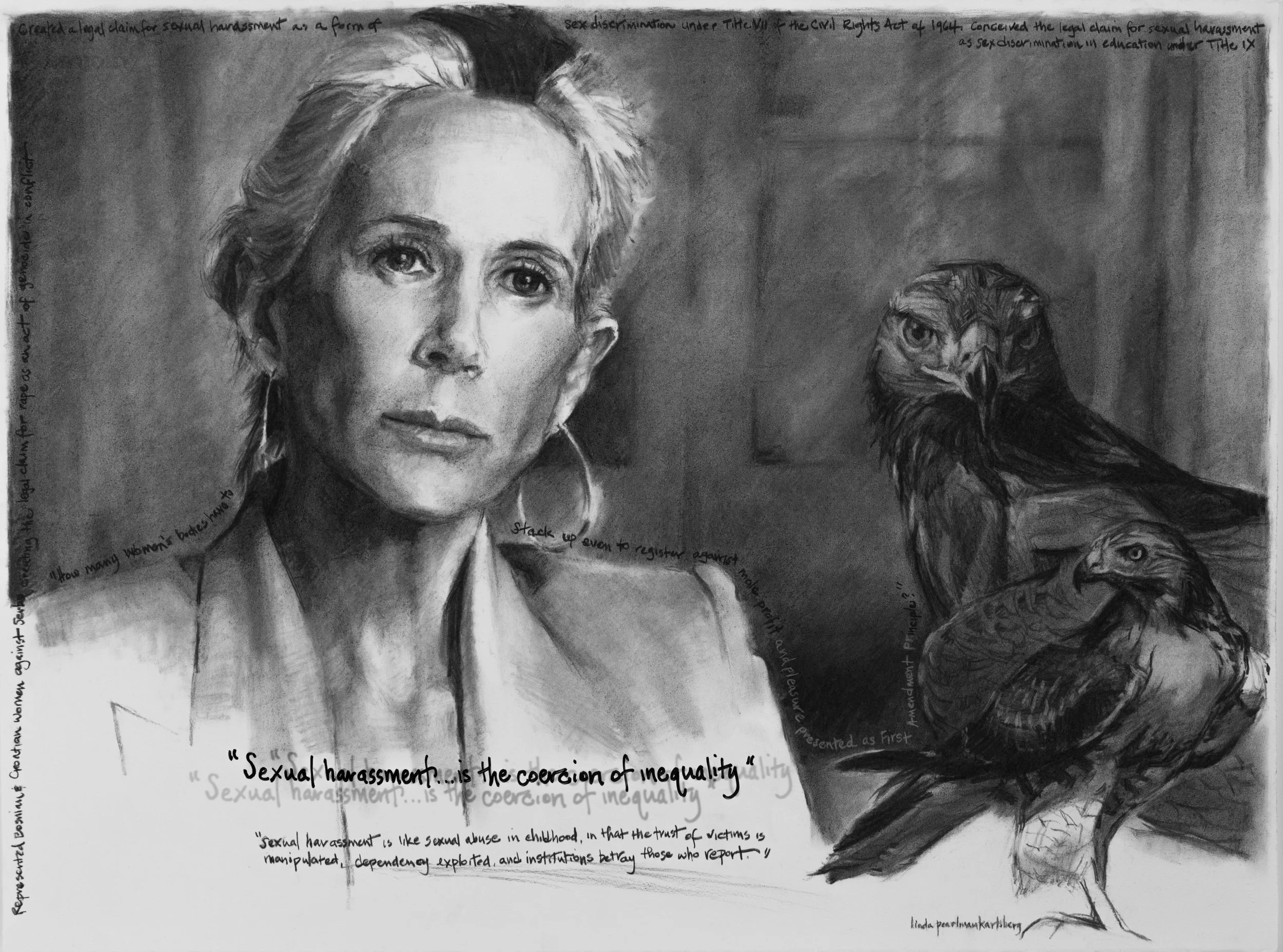 She Spoke Up VII, Catharine A. MacKinnon, charcoal on Arches paper, 22.5" x 30"