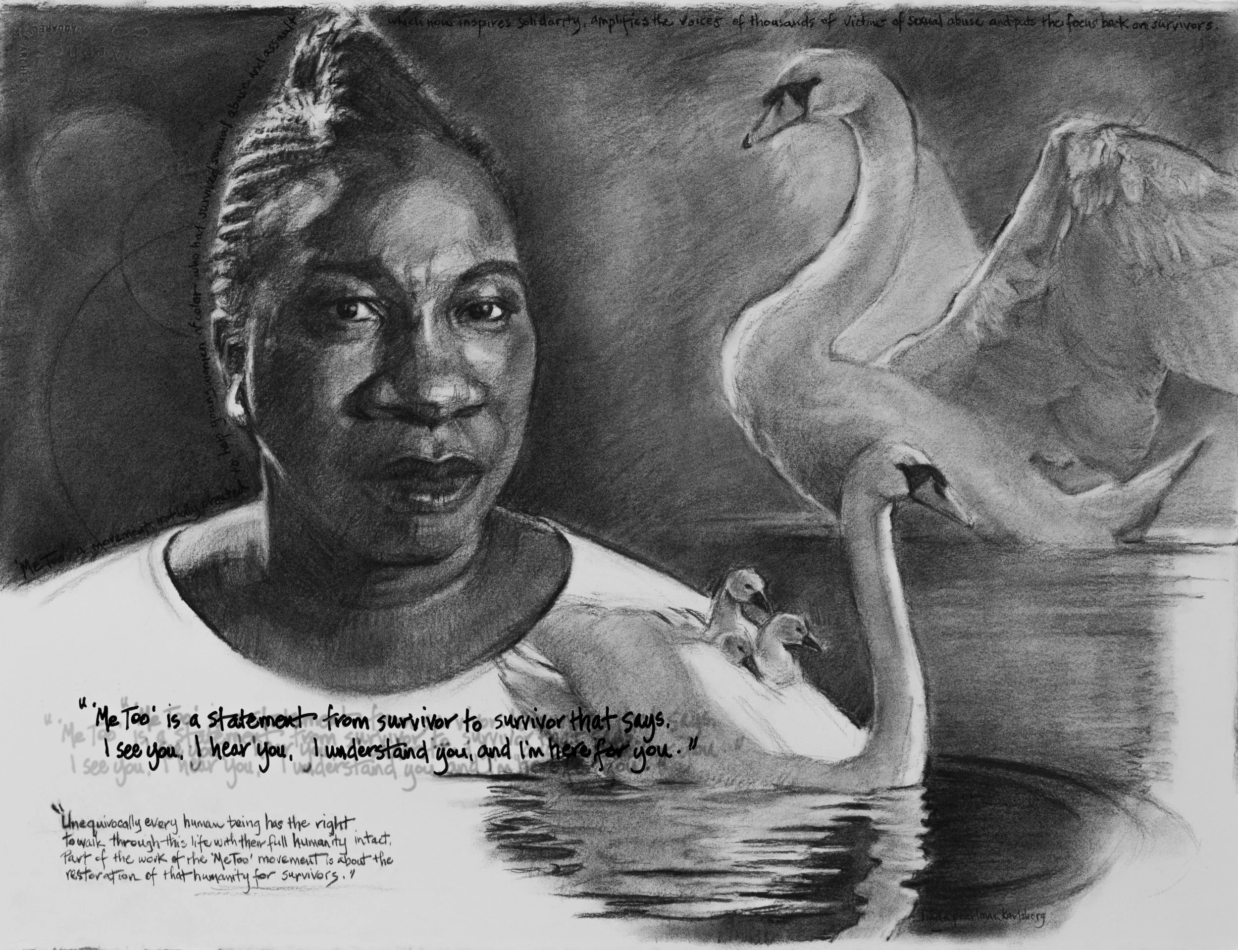 She Spoke Up VIII, Tarana Burke, charcoal on Arches paper, 22.5" x 30"
