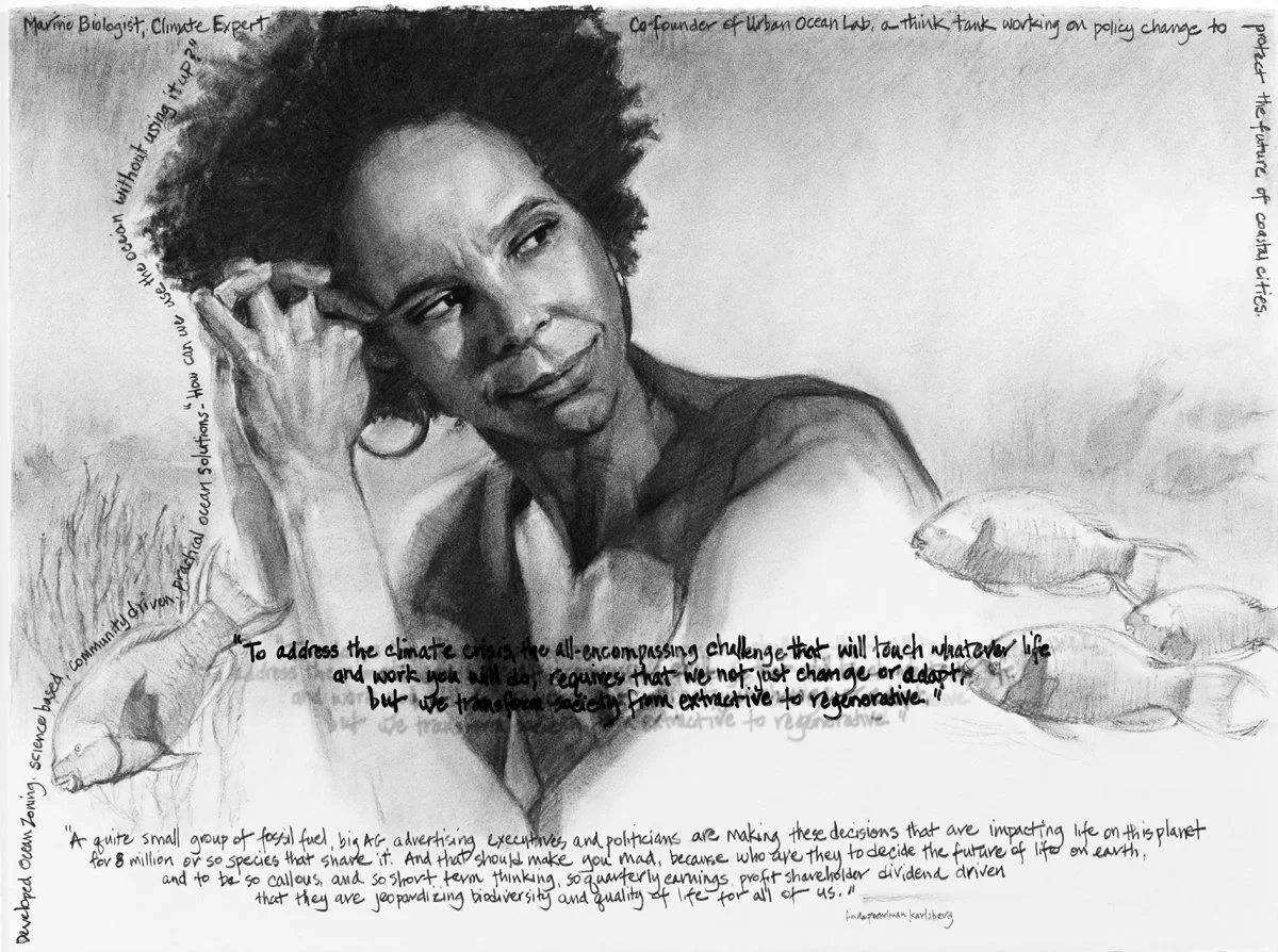 She Spoke Up XXIII, Ayana Elizabeth Johnson, charcoal on Arches paper, 22.5" x 30"