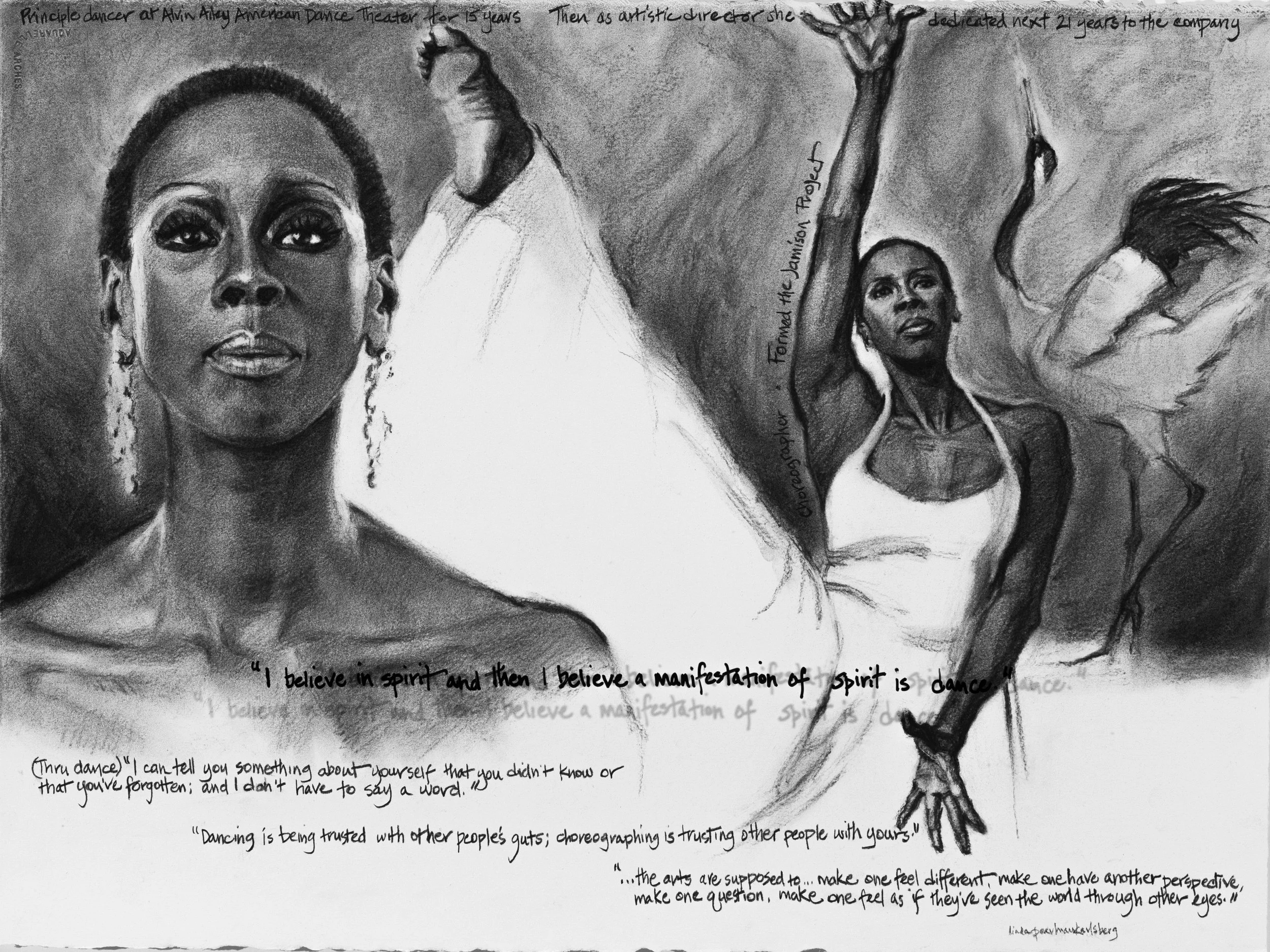 She Spoke Up XVIII, Judith Jamison, charcoal on Arches paper, 22.5" x 30"