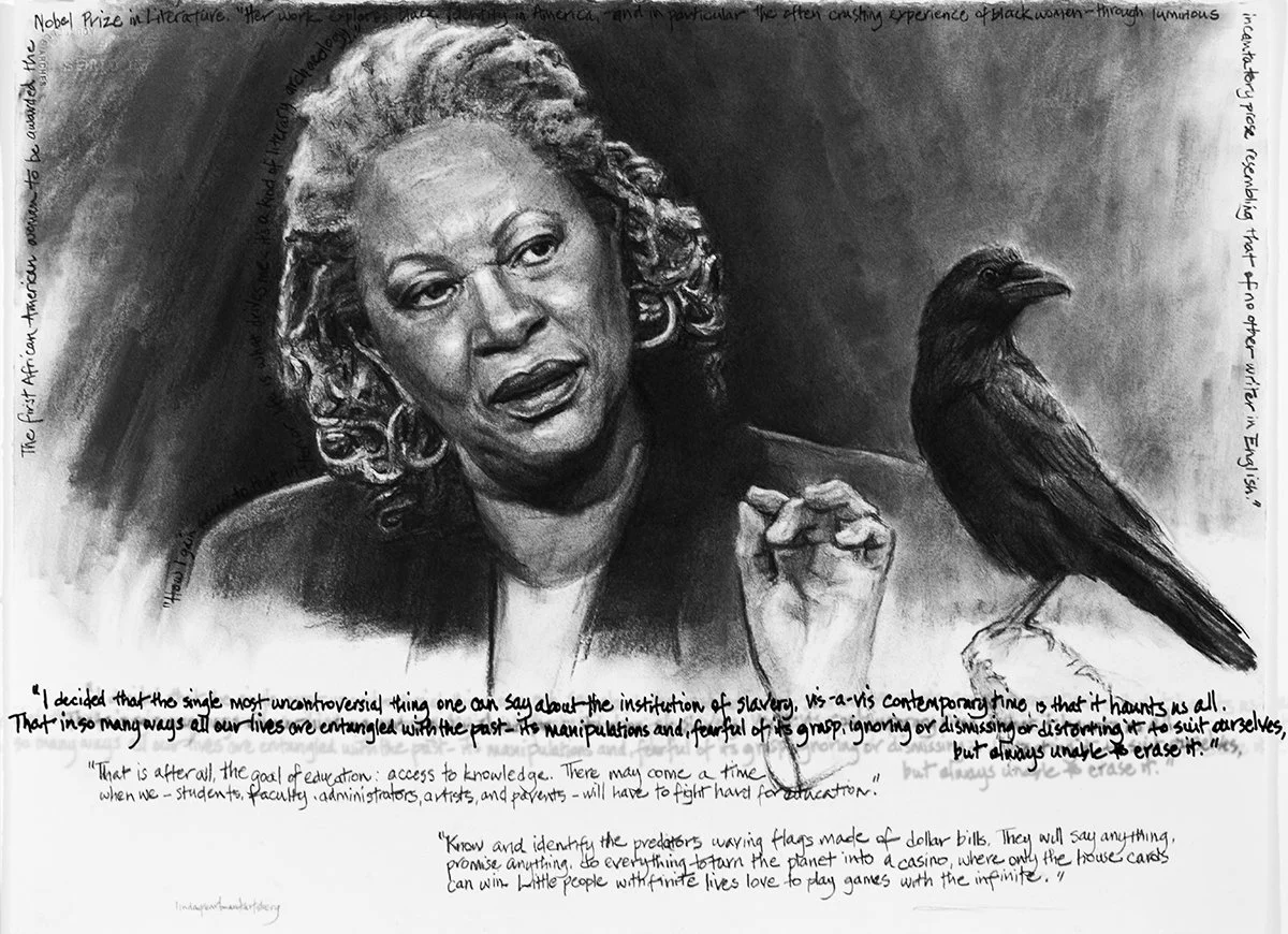 She Spoke Up XXVIII, Toni Morrison, charcoal on Arches paper, 22.5" x 30"