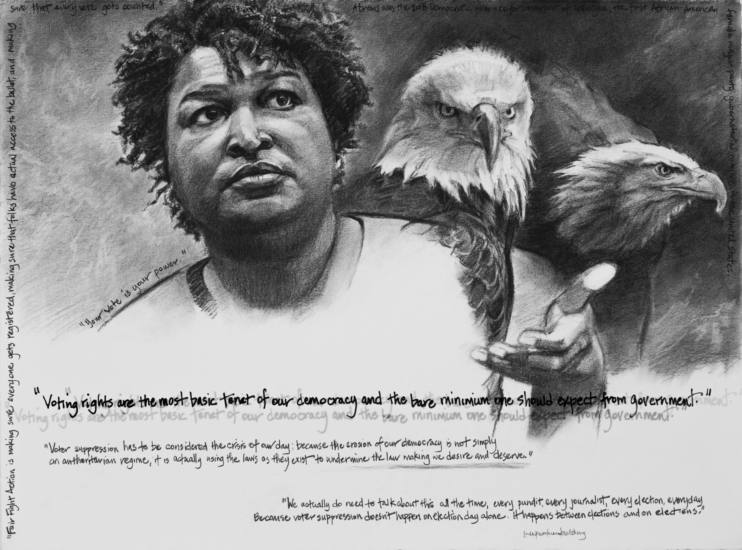 She Spoke Up XIV, Stacey Abrams, charcoal on Arches paper, 22.5" x 30"