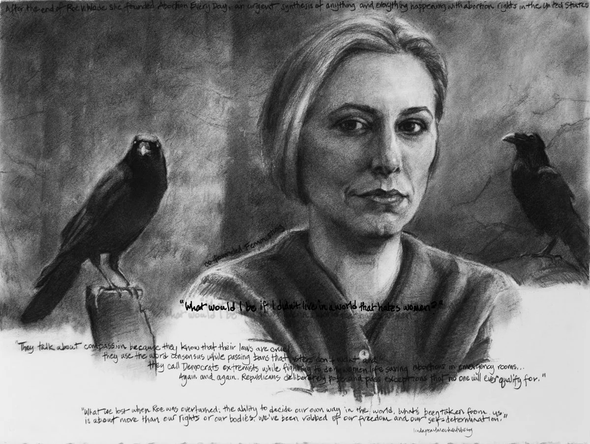 She Spoke Up XXVI, Jessica Valenti, charcoal on Arches paper, 22.5" x 30"