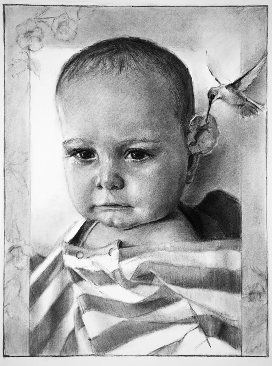 Sula II, After a Swim, charcoal on Fabriano Aristo, 22" x 16"