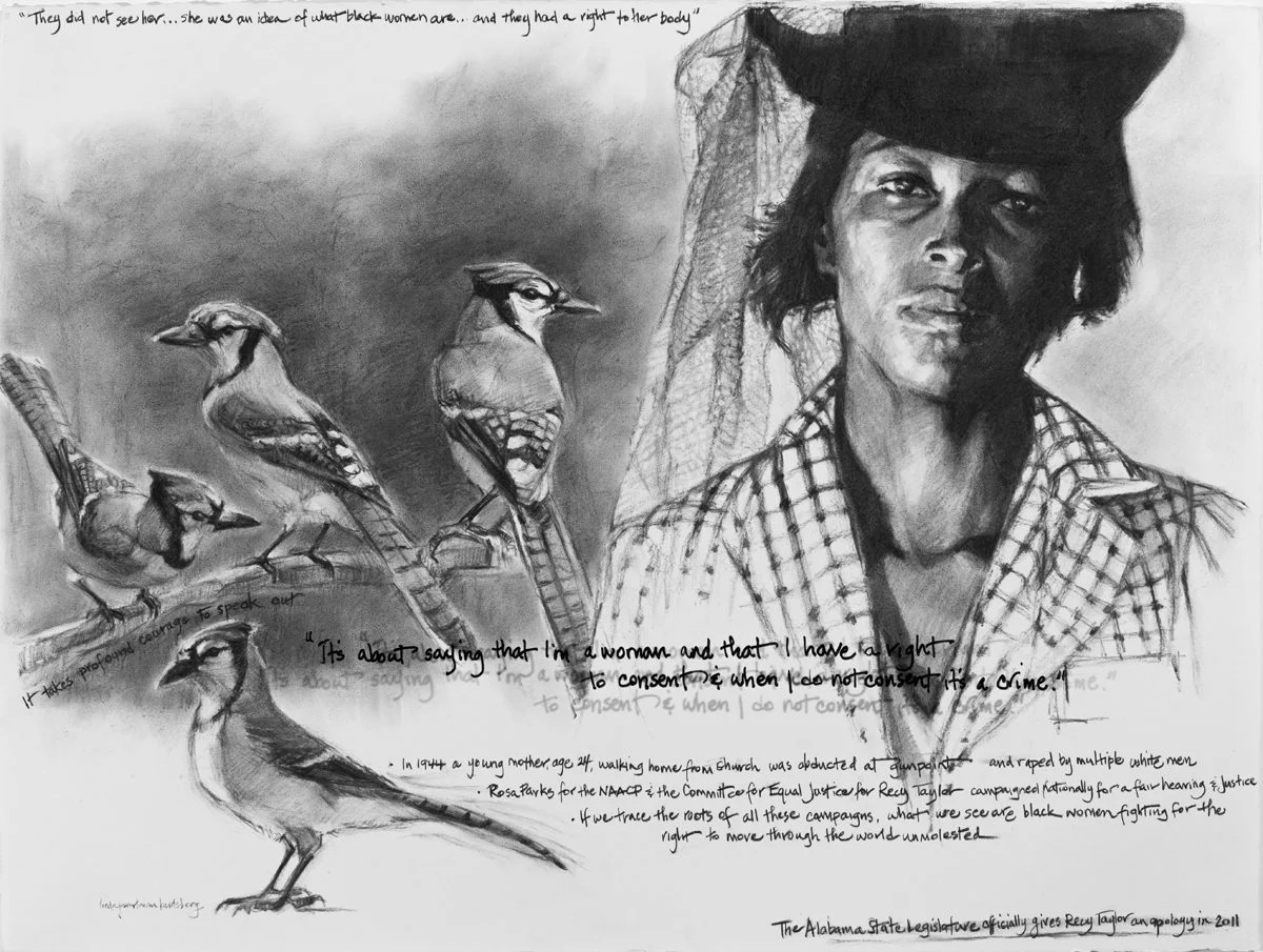 She Spoke Up I, Recy Taylor, charcoal on Arches paper, 22.5" x 30"