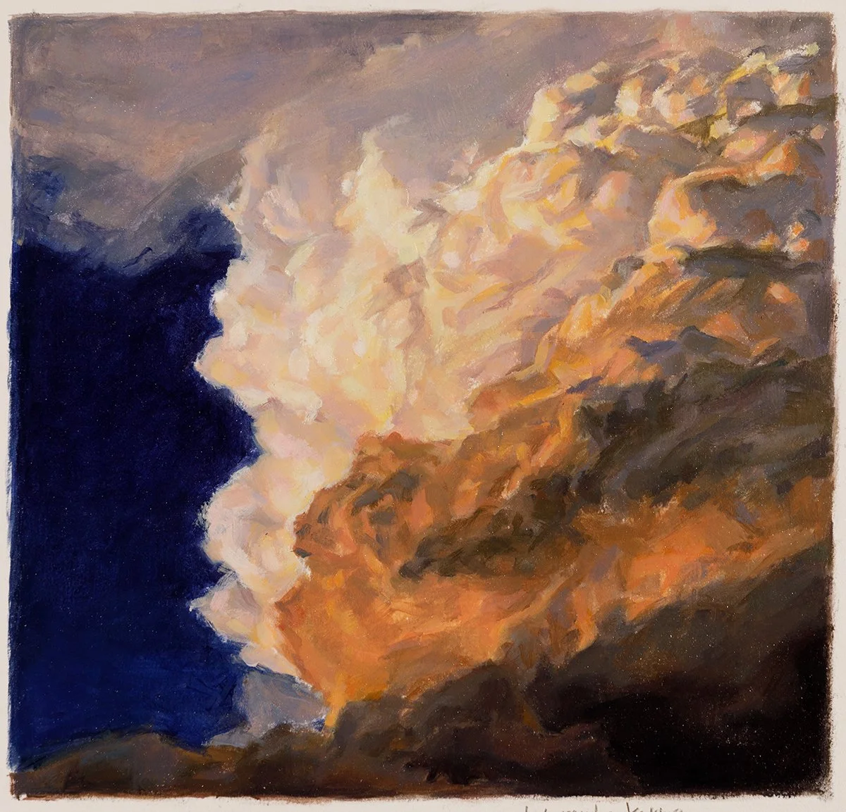 Golden Storm Clouds, oil on oil paper, 12" x 12.5" 