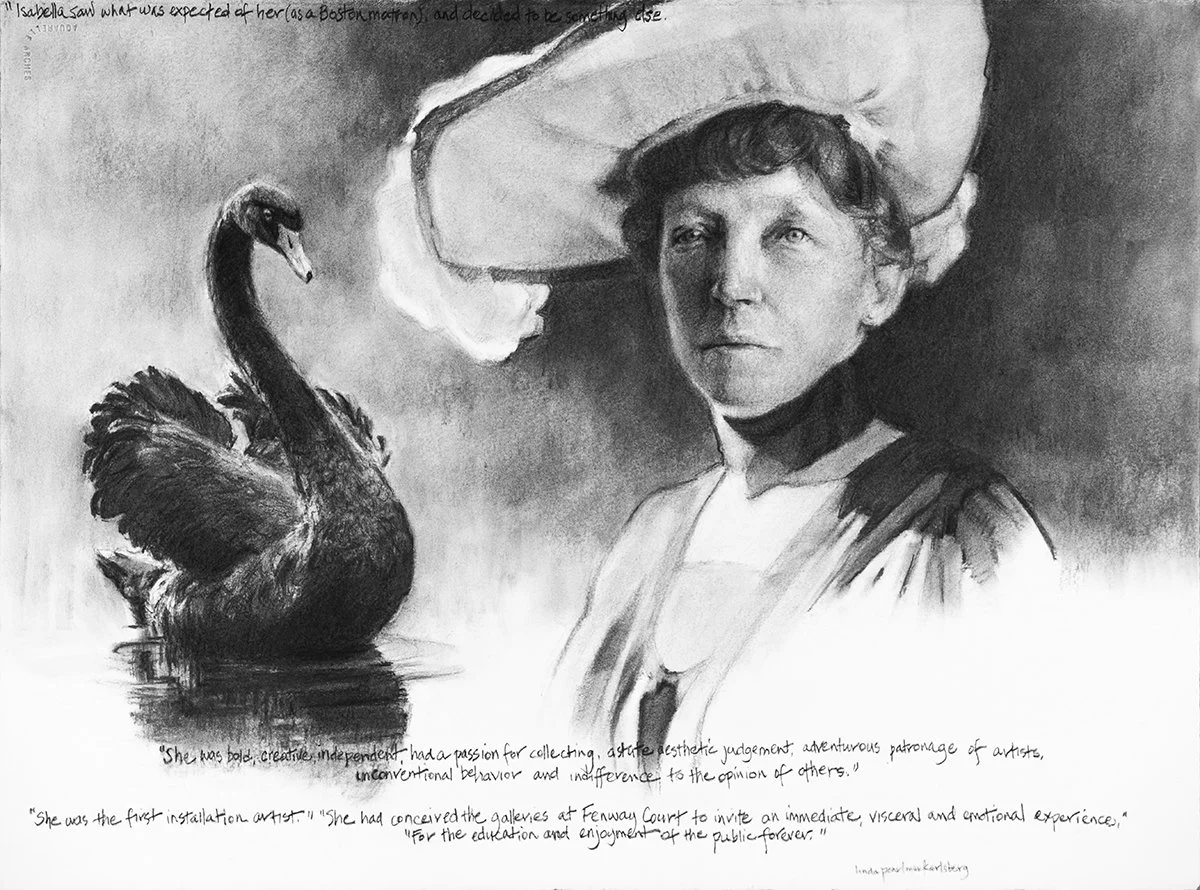 She Spoke Up XXIX, Isabella Stewart Gardner, charcoal on Arches paper, 22.5" x 30"