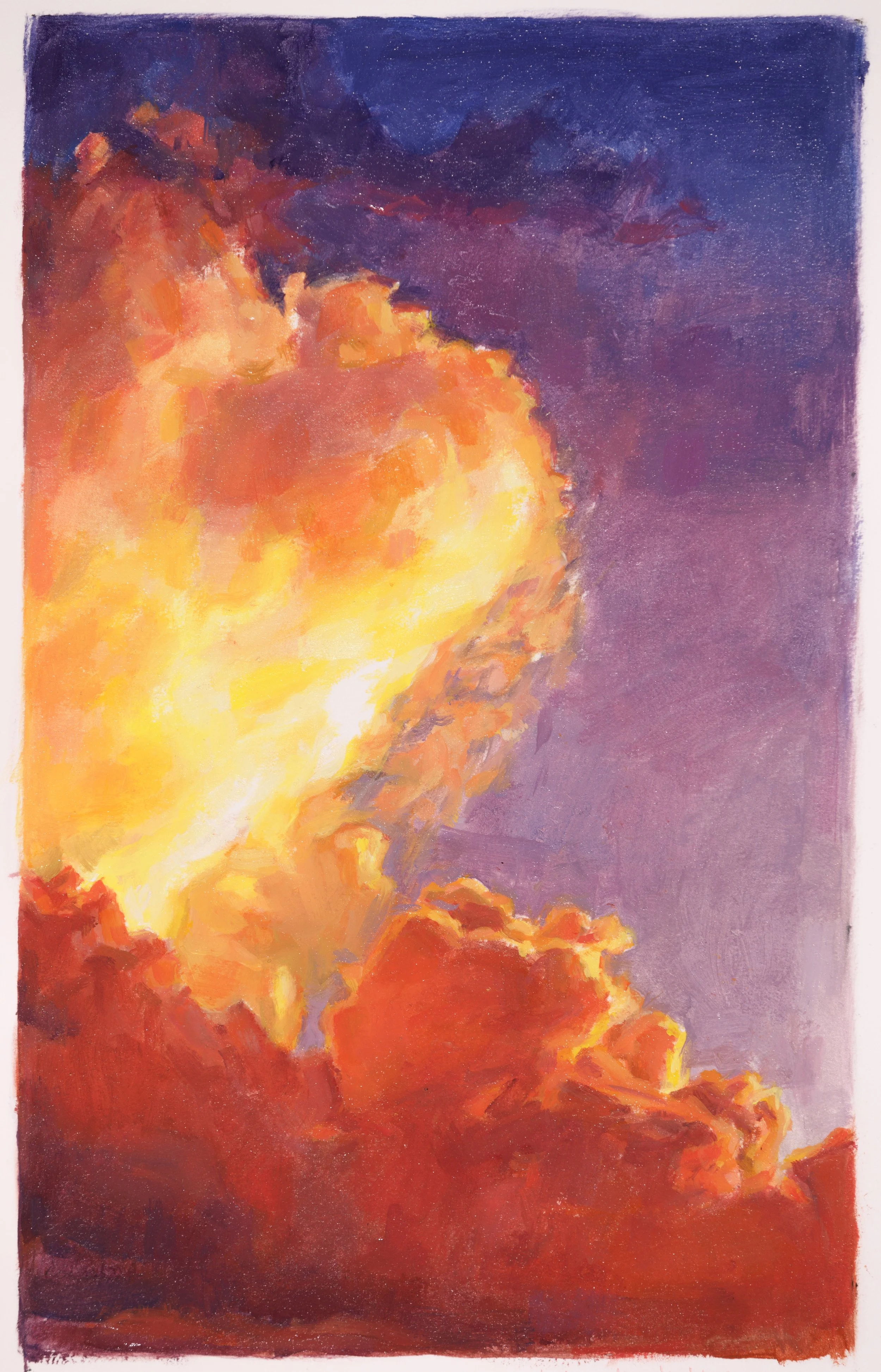 Amber Lemon and Indigo Ablaze oil on oil paper, 16' X 12"