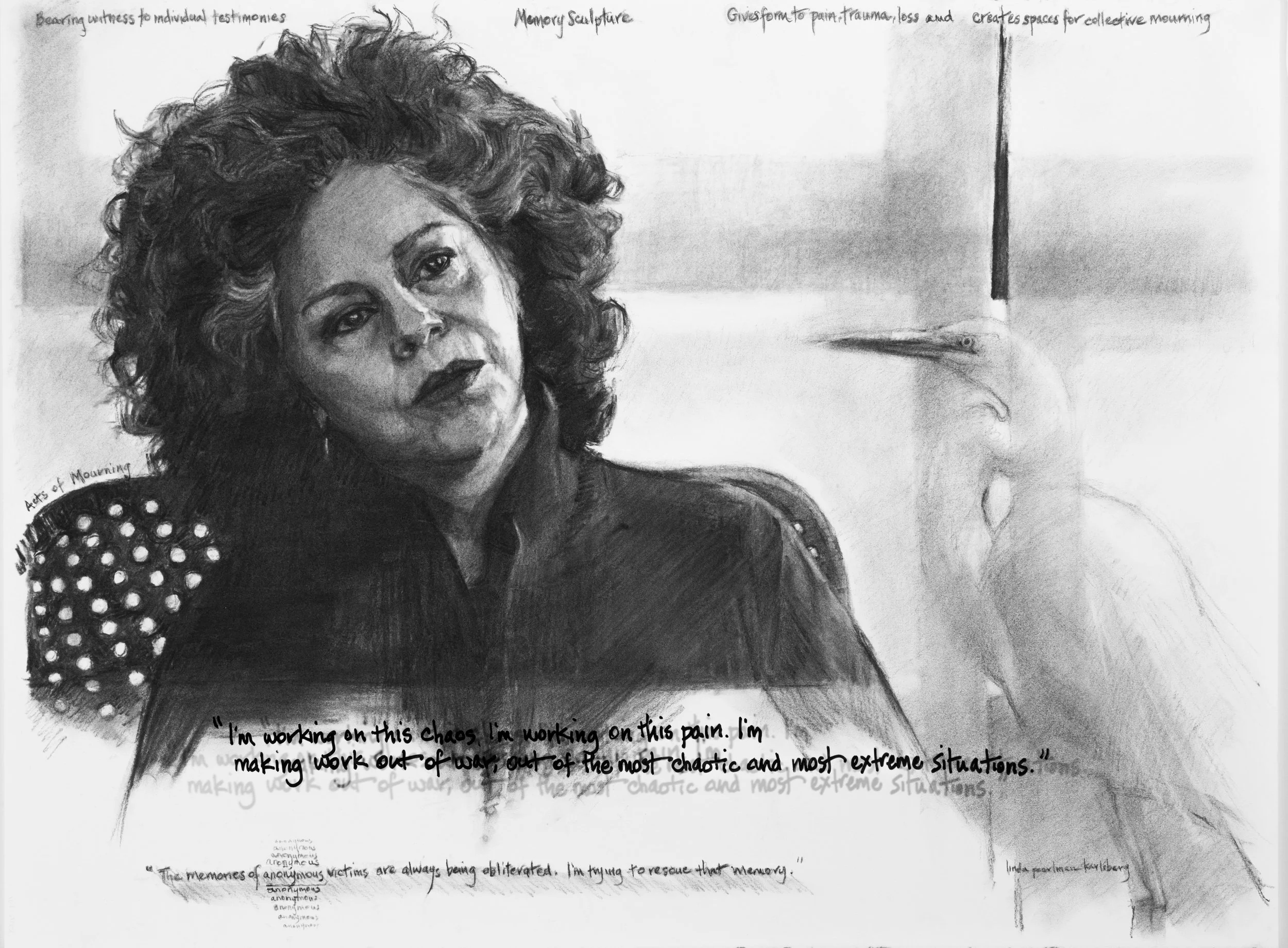 She Spoke Up V, Doris Salcedo, charcoal on Arches paper, 22.5" x 30"
