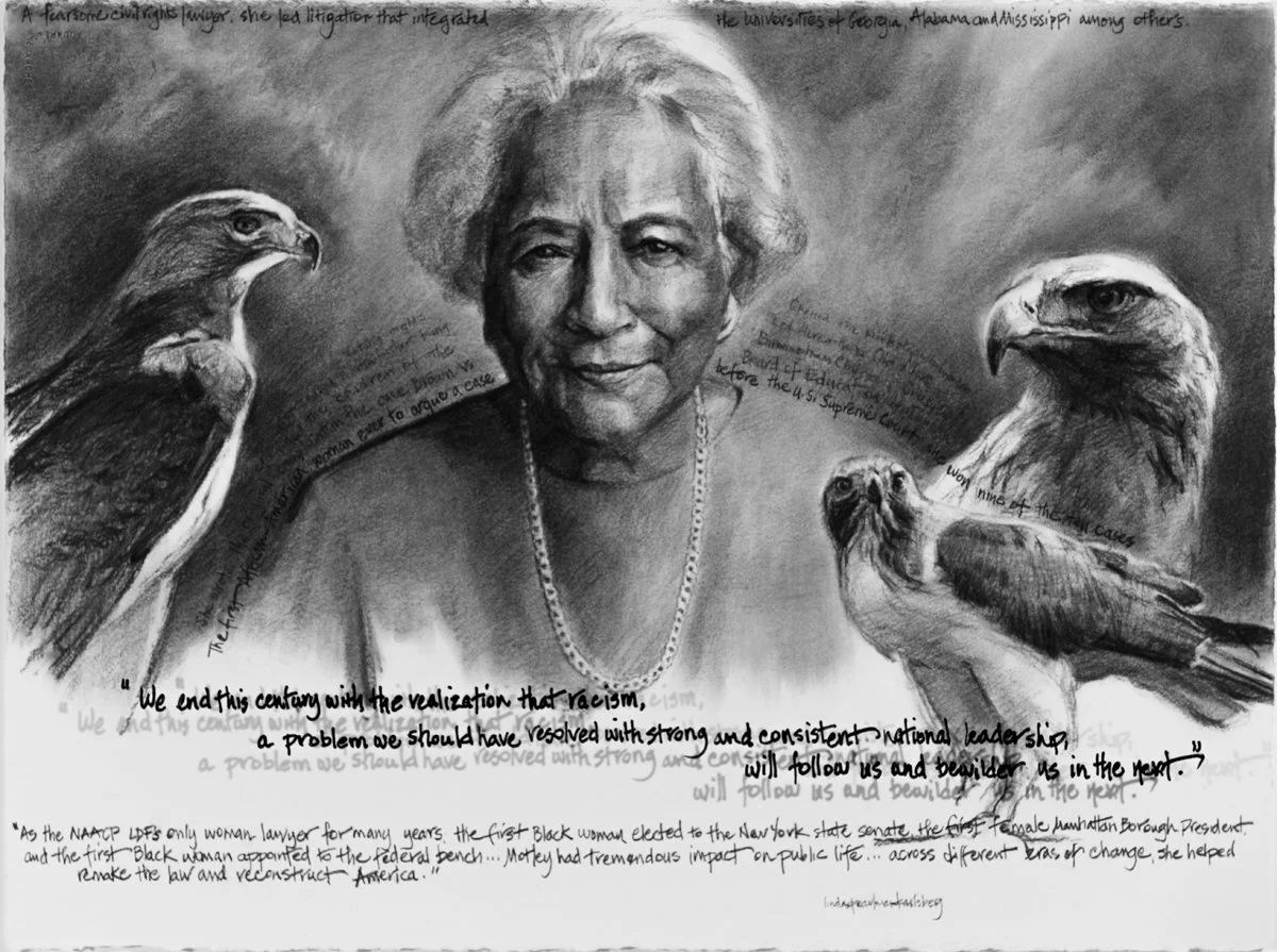 She Spoke Up XX, Constance Baker Motley, charcoal on Arches paper, 22.5" x 30"