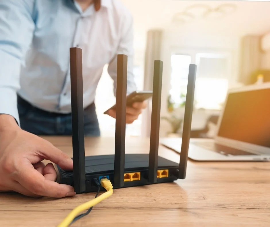 Man working on router