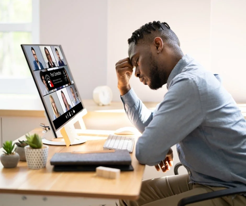 Man struggling on zoom call due to slow internet
