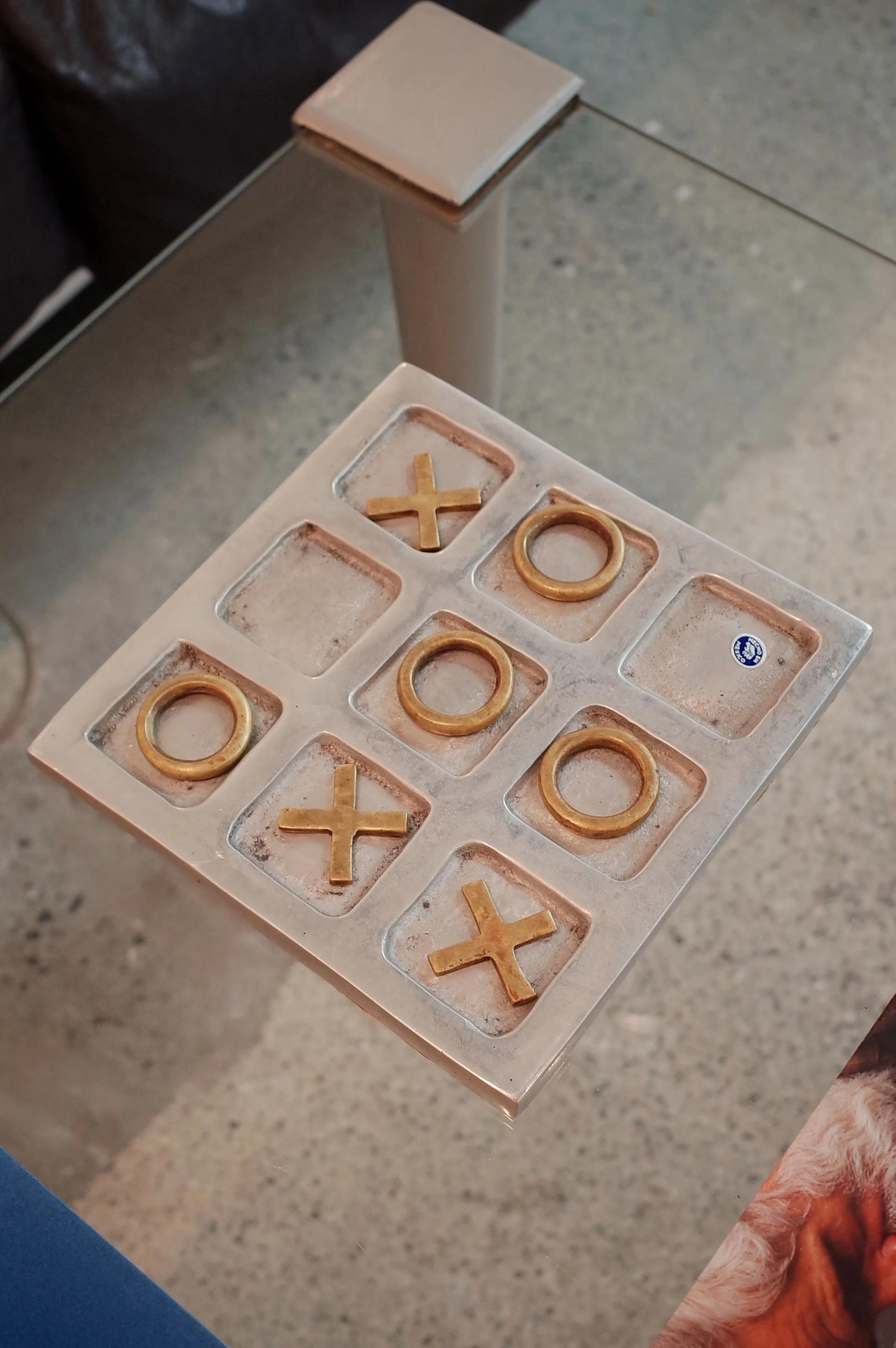 Vintage Brass Tic Tac Toe Board Table Set