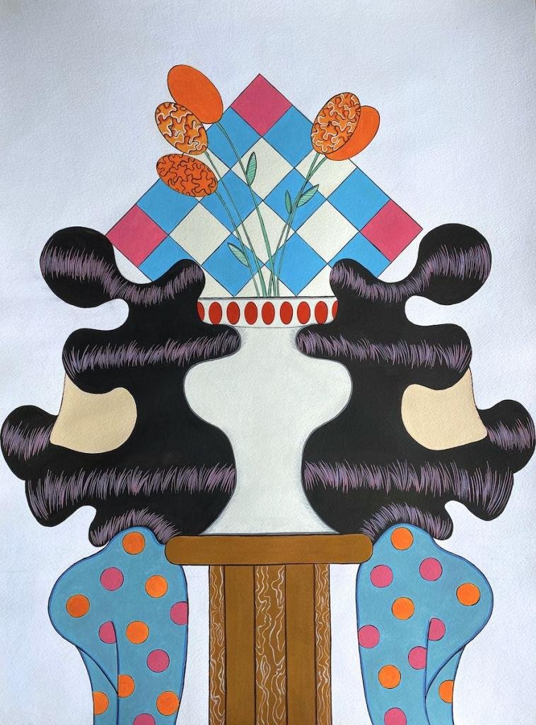   Parlor Games  2020 Acrylic and vinyl paint on paper. 24 in. x 18 in. SOLD 
