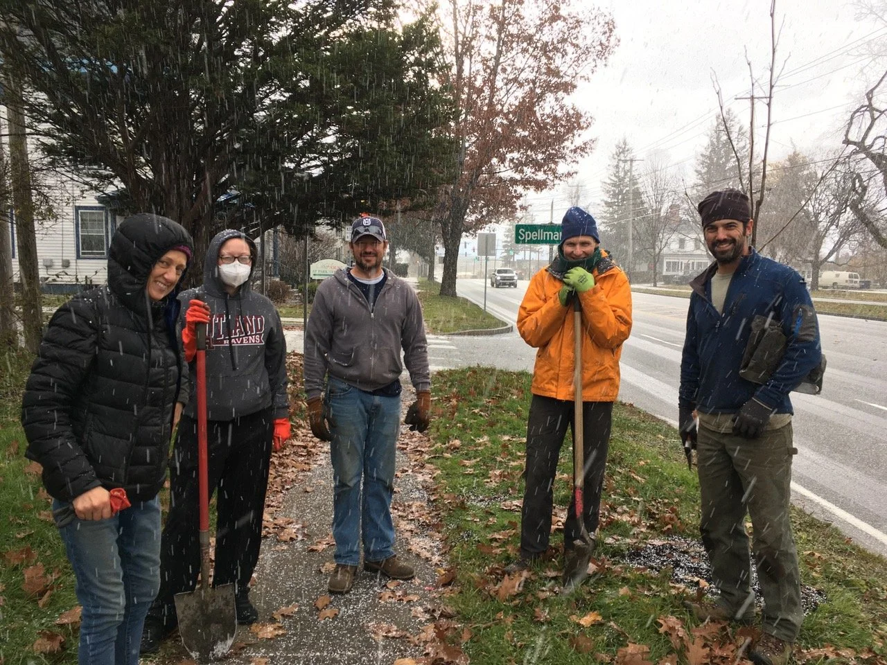Our group planting trees along rte7 in the snow