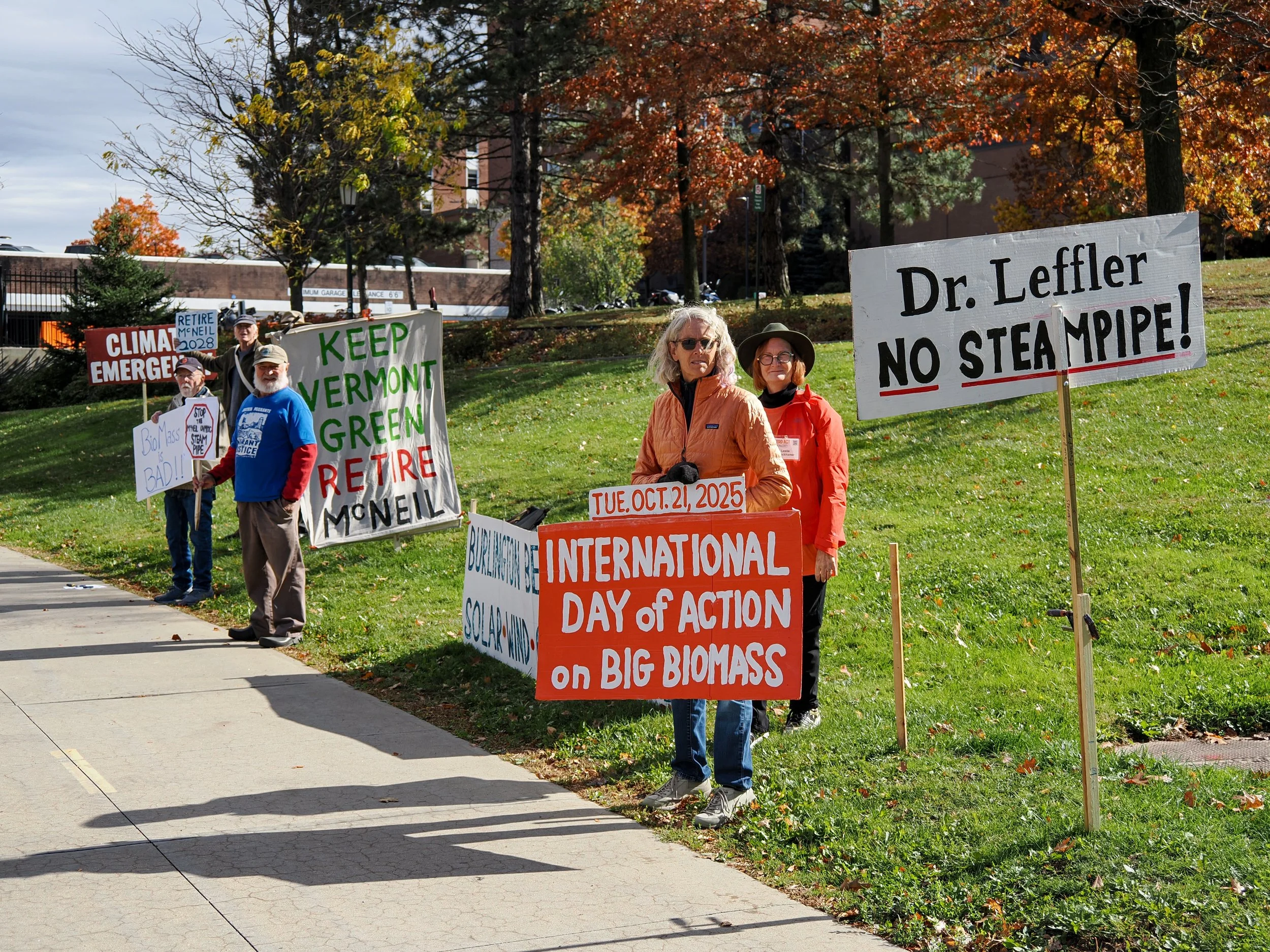 Volunteers at Biomass Day of Action holding signs