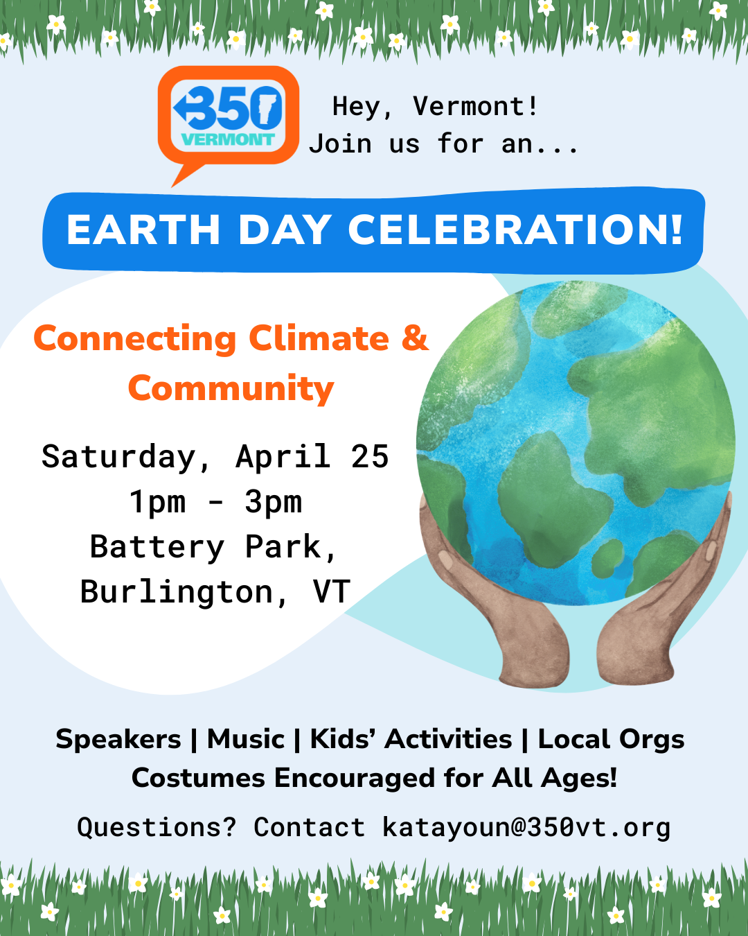 Flyer for earth day celebration. All details on the flyer are also written out above.