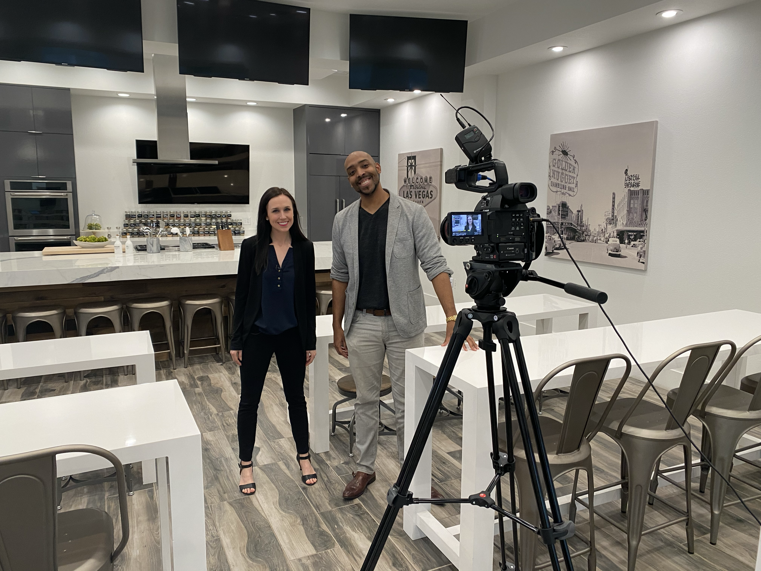 Vice President of top Las Vegas Marketing firm, Stephanie Downing, preparing for professional video shoot, with Vegas-based client, for digital marketing campaign