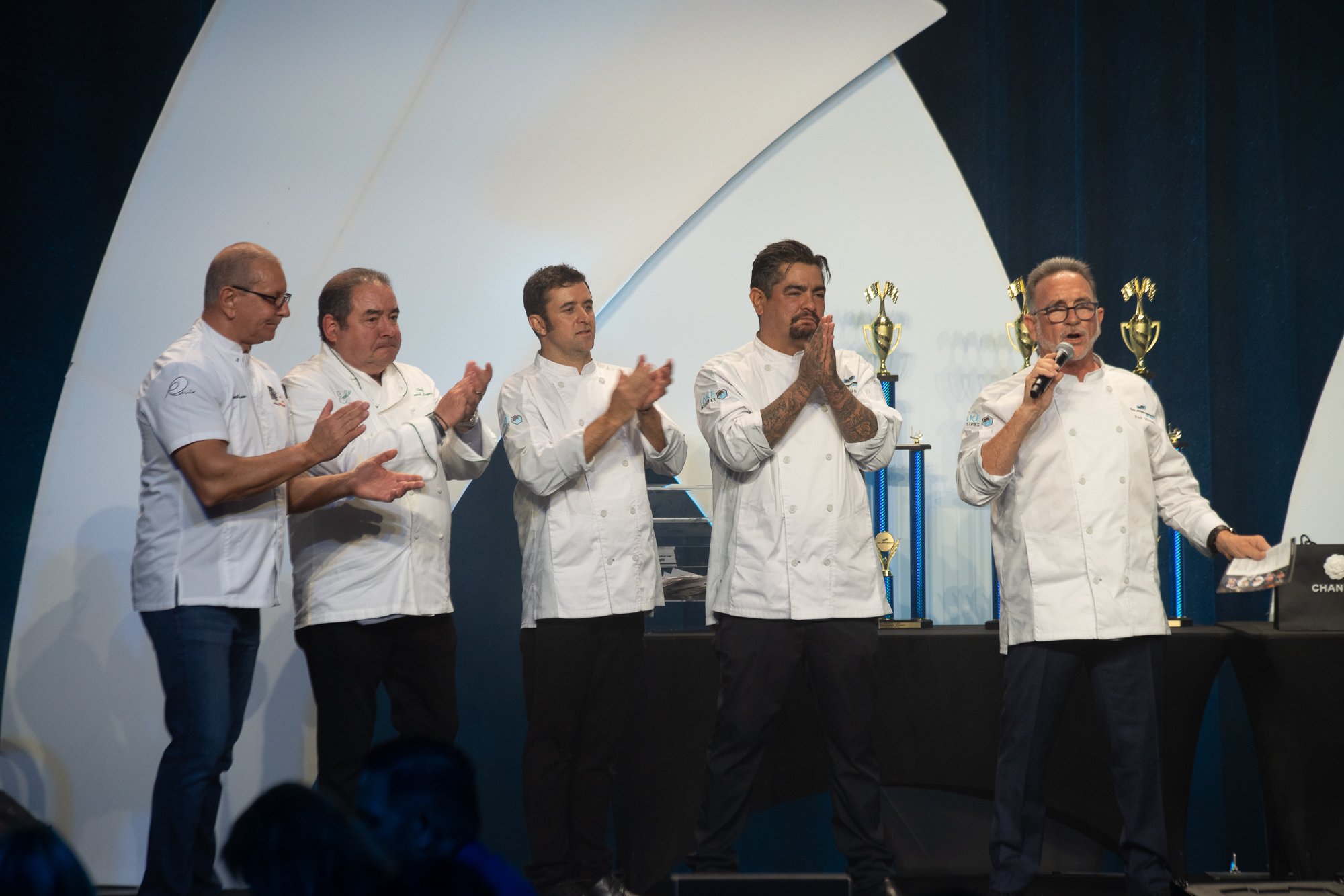 Group of world renowned chefs giving speech at a Las Vegas-based marketing event (Scleroderma Sprint), hosted by Revenue Media Group, a Las Vegas marketing firm, at Caesar's Forum in Las Vegas