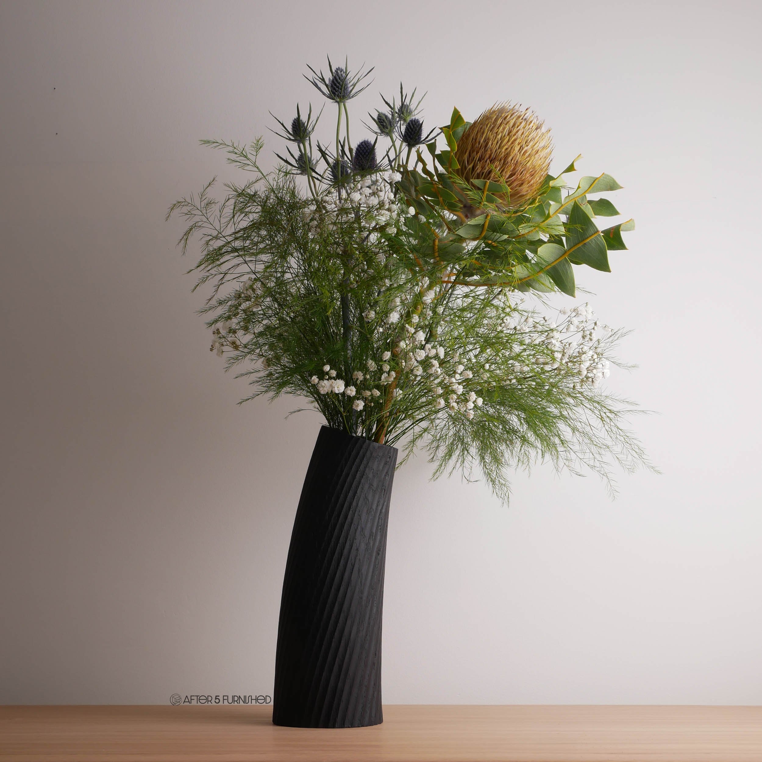 Large Rigatoni Vase - Ebonized Oak