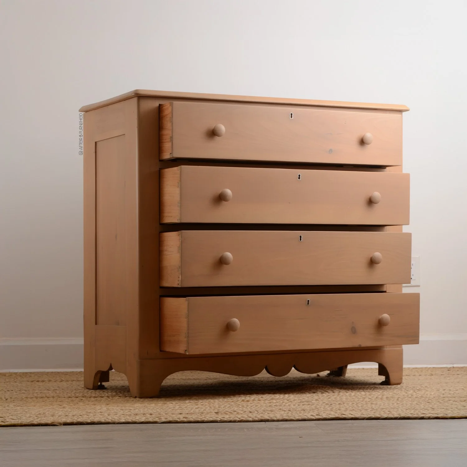 Solid wood 19th century dresser styled in modern nursery setting