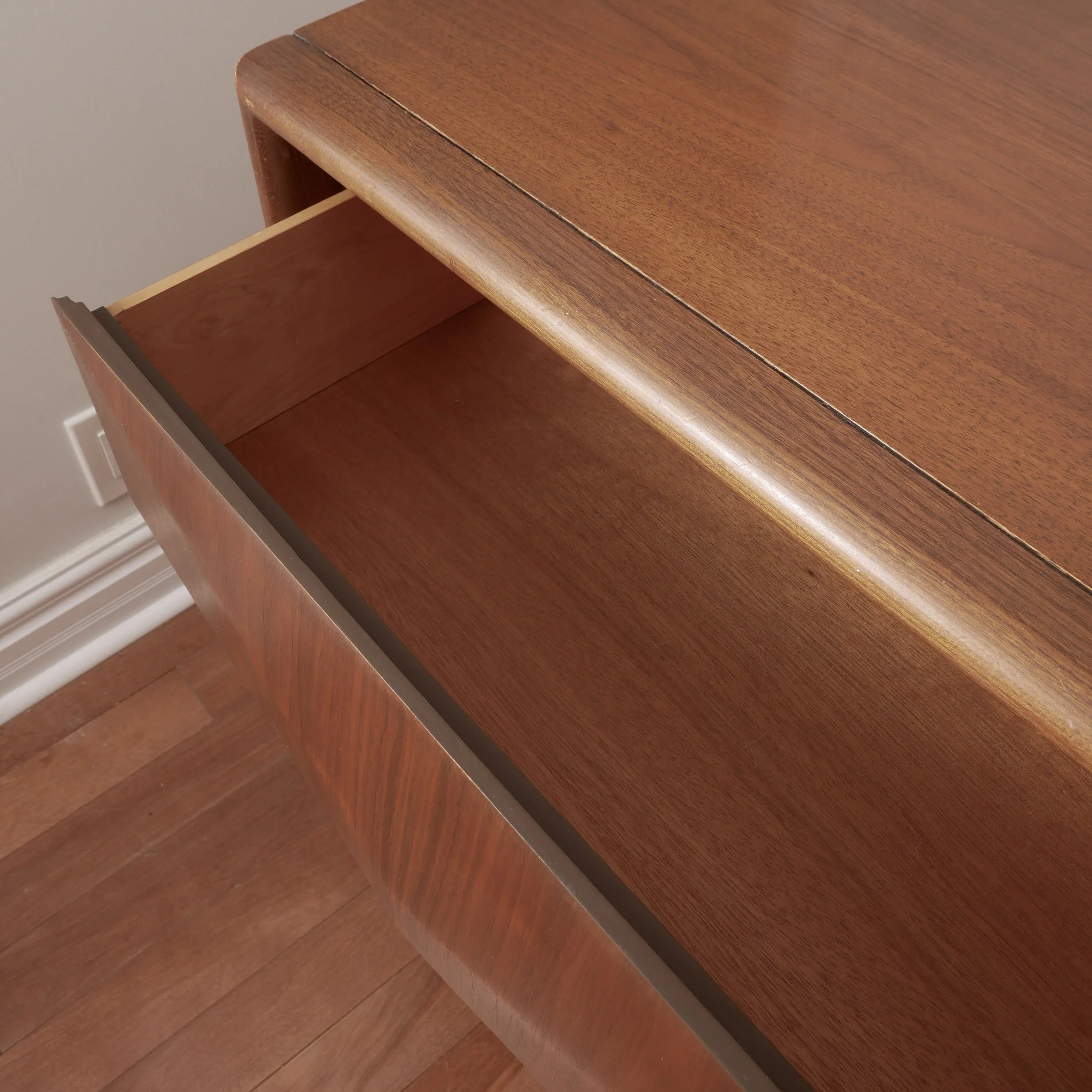 Statement 9 drawer walnut credenza dresser with iconic diamond front woodworking detail