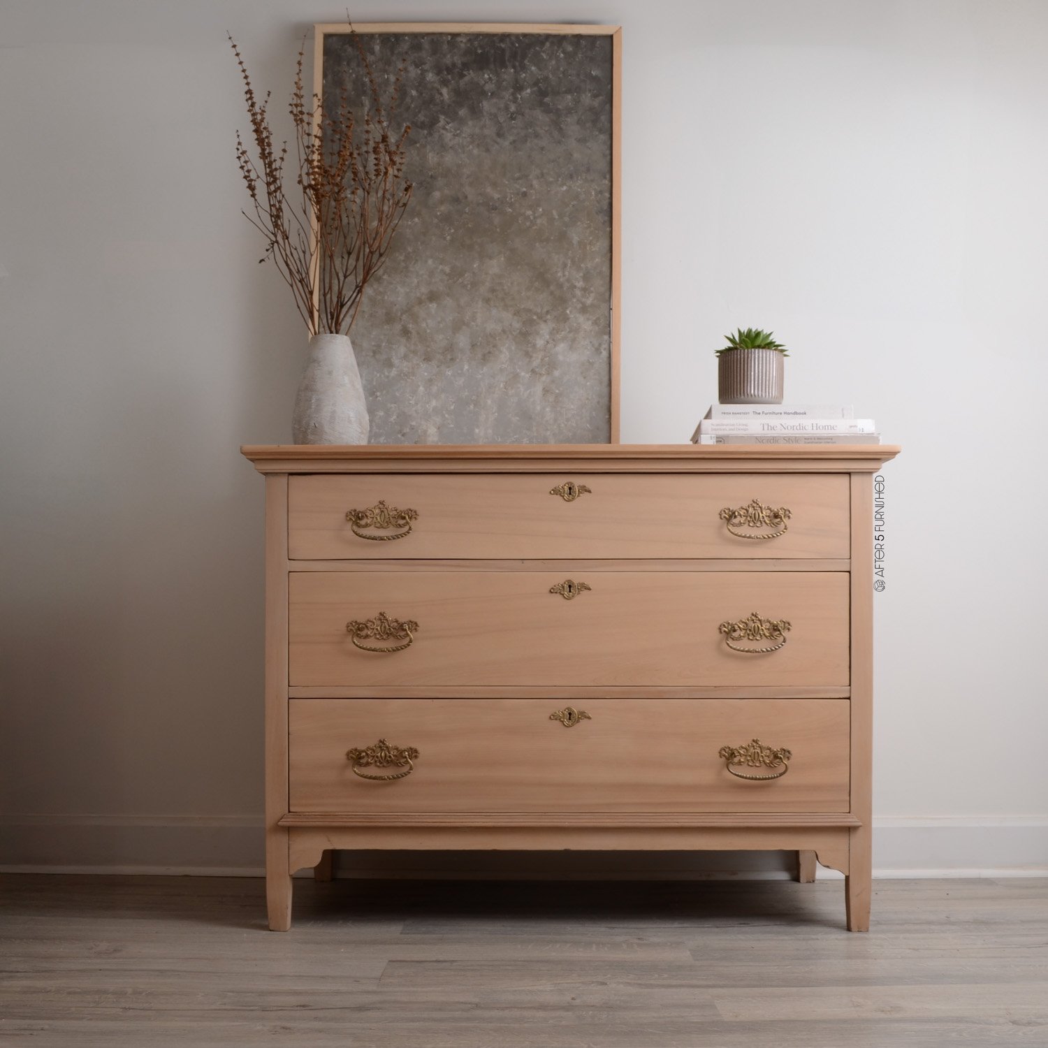 Refinished antique solid maple dresser with original brass hardware