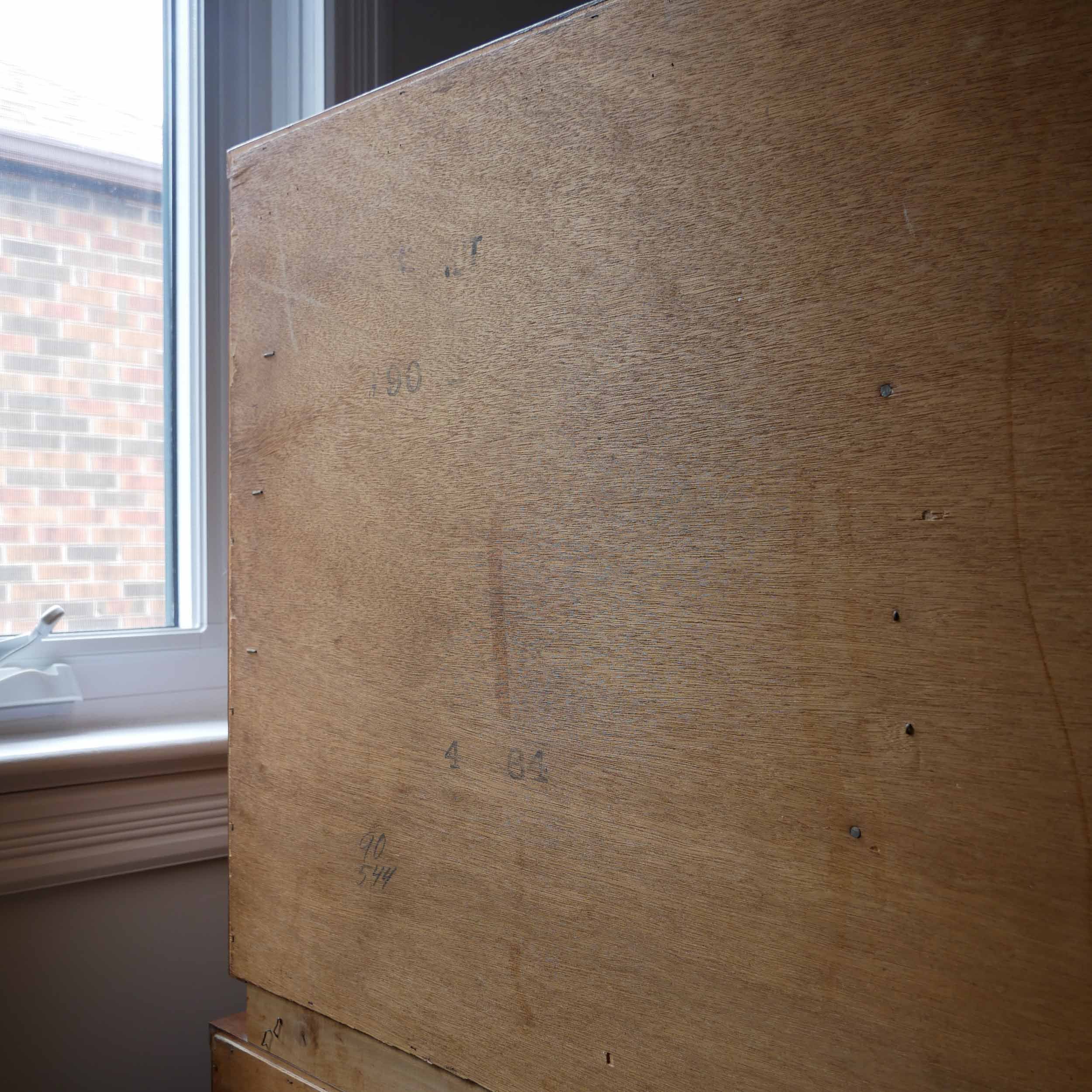 Mid century walnut dresser with sculpted geometric front, luxury tallboy storage cabinet handcrafted in Toronto